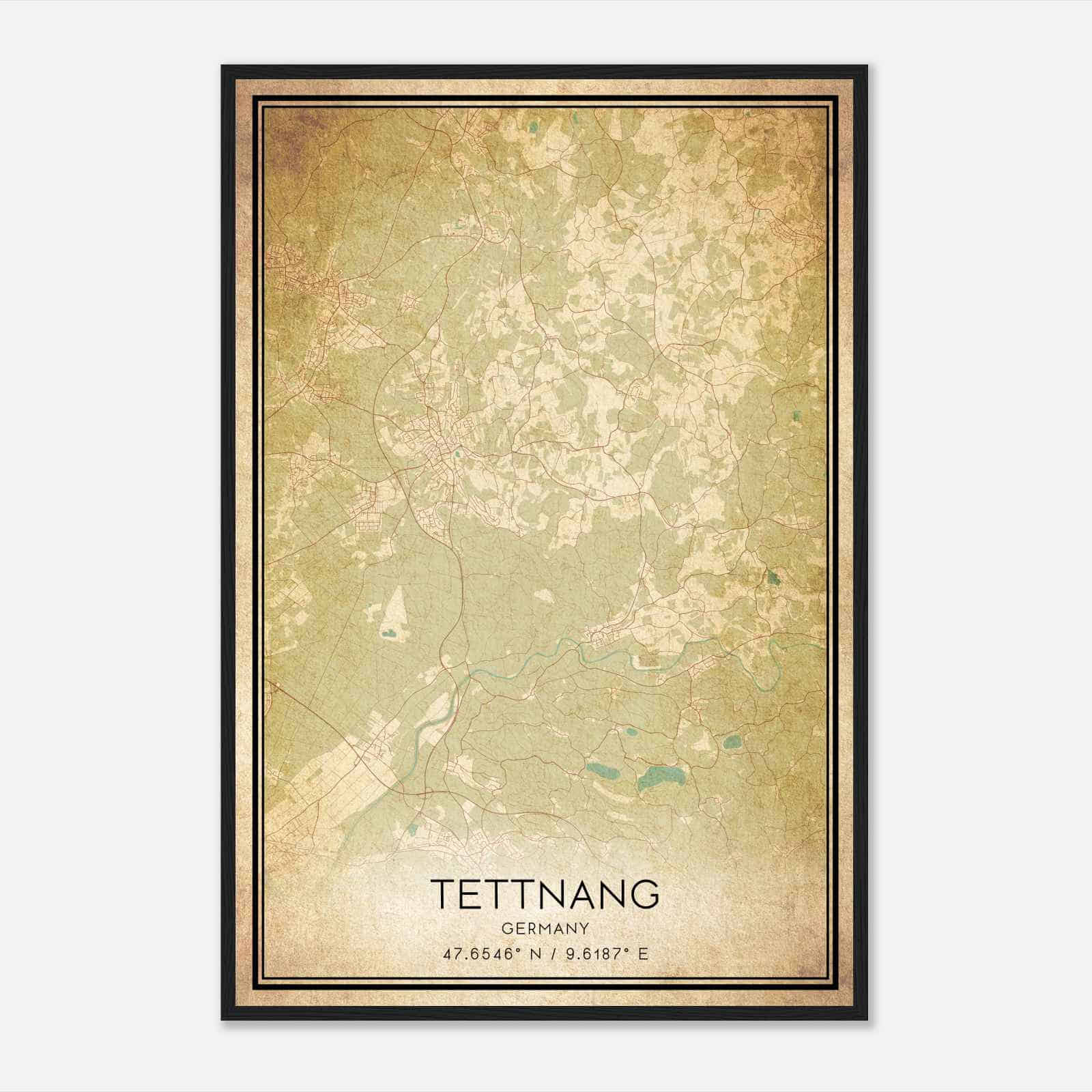 Vintage Tettnang Germany Map Poster, Tettnang City Road Wall Art Print