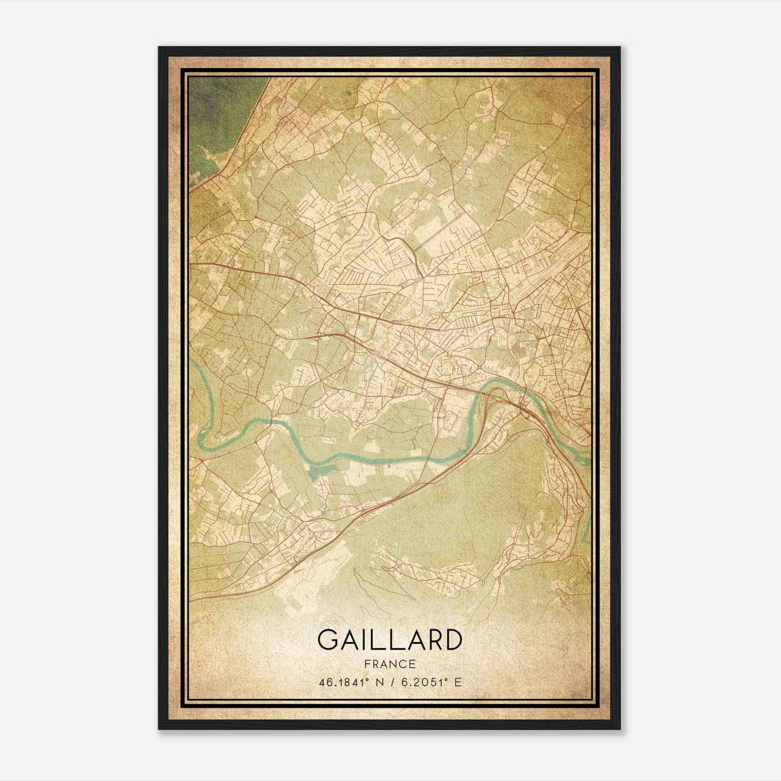 Vintage Gaillard France Map Poster, Gaillard City Road Wall Art Print