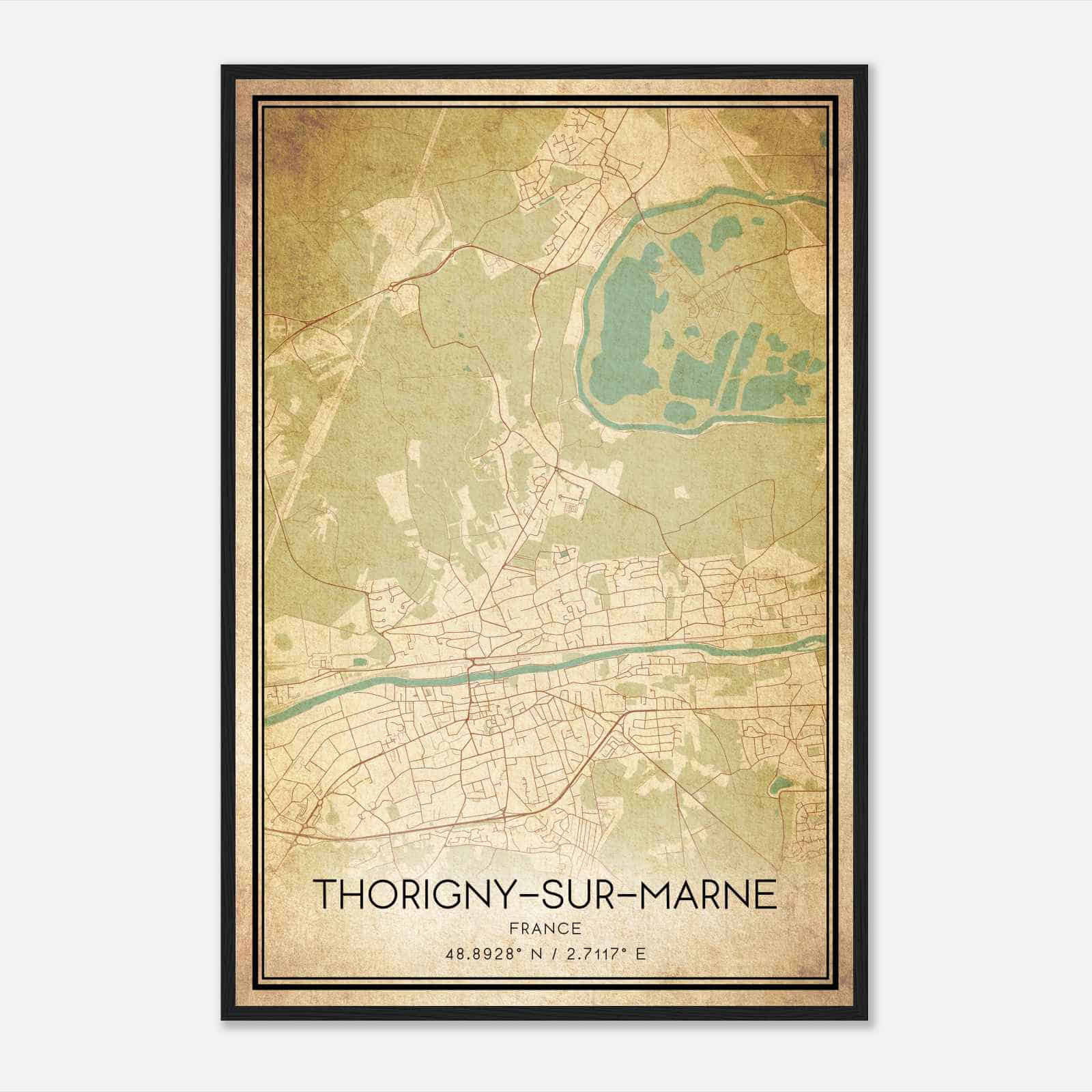 Vintage Thorigny-sur-Marne France Map Poster, Thorigny-sur-Marne City Road Wall Art Print