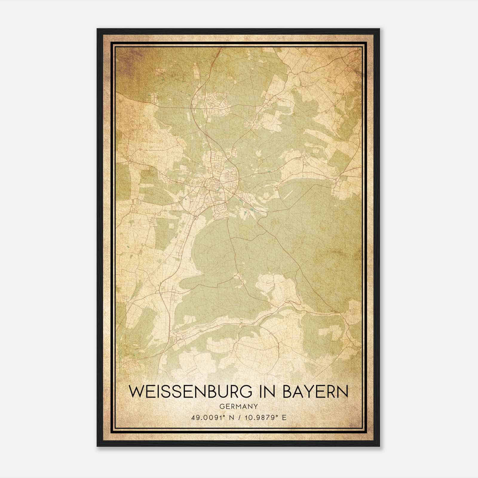 Vintage Weissenburg Germany Map Poster, Weissenburg City Road Wall Art Print