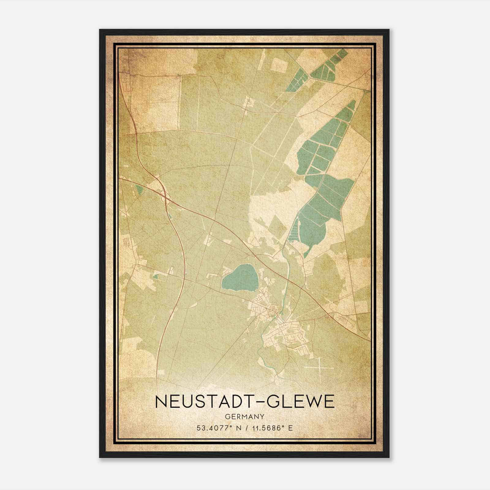 Vintage Neustadt-Glewe Germany Map Poster, Neustadt-Glewe City Road Wall Art Print