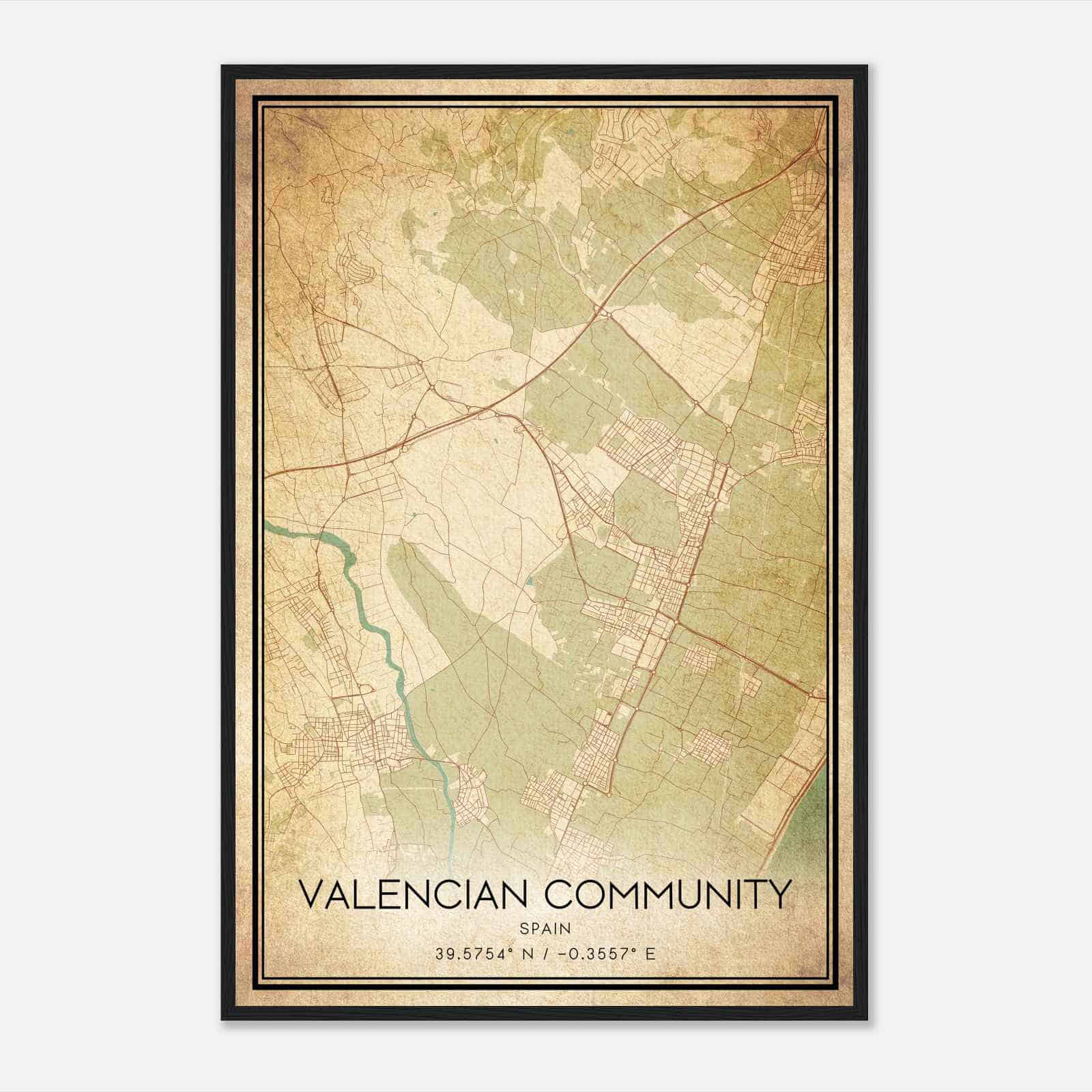 Vintage Museros Spain Map Poster, Museros City Road Wall Art Print