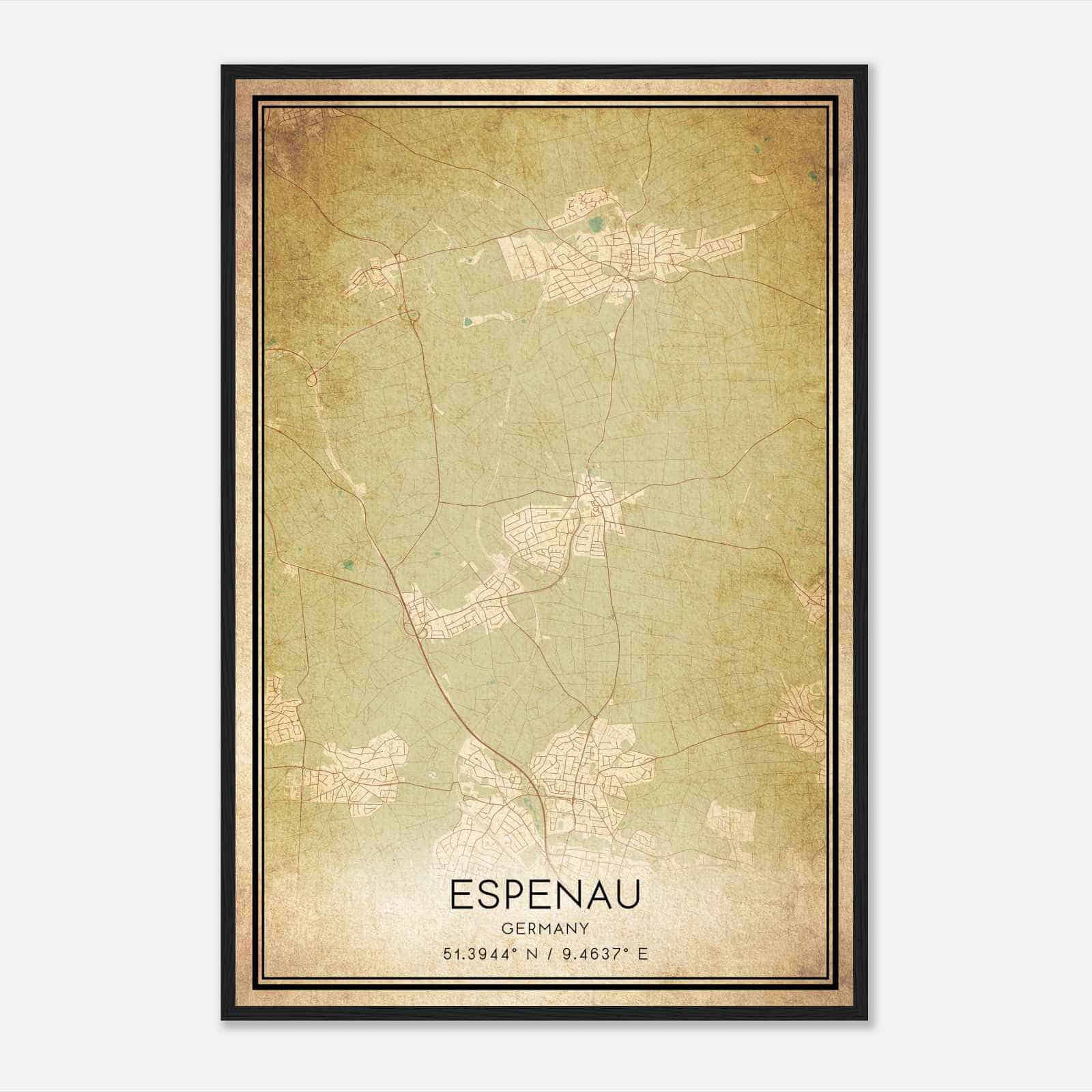 Vintage Espenau Germany Map Poster, Espenau City Road Wall Art Print