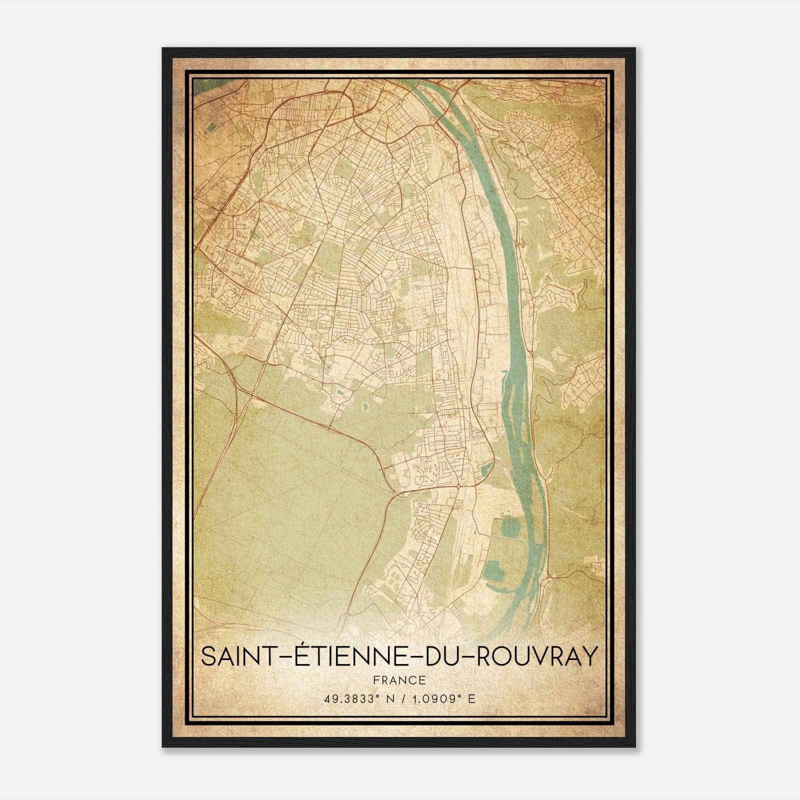 Vintage Saint-Etienne-du-Rouvray France Map Poster, Saint-Etienne-du-Rouvray City Road Wall Art Print