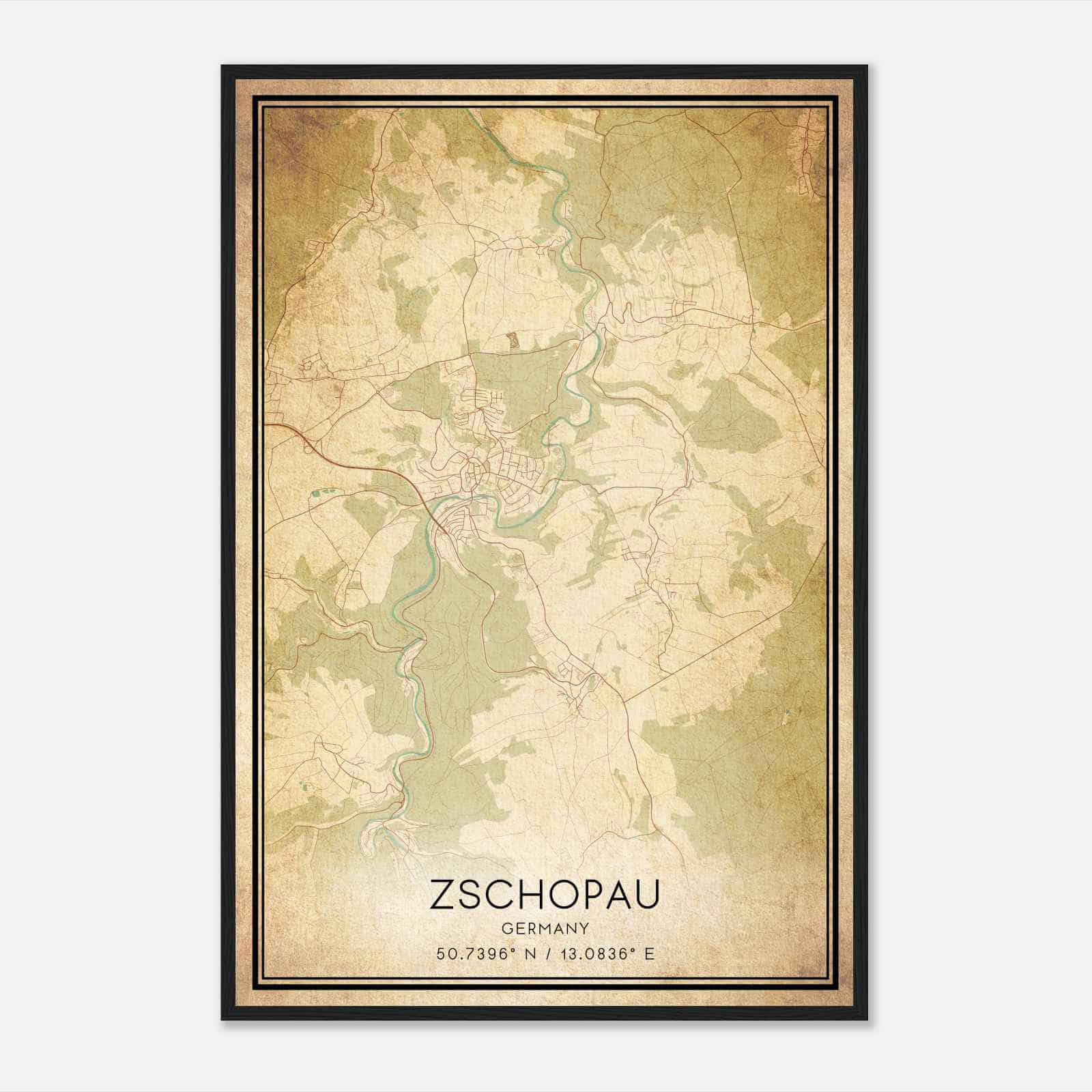 Vintage Zschopau Germany Map Poster, Zschopau City Road Wall Art Print