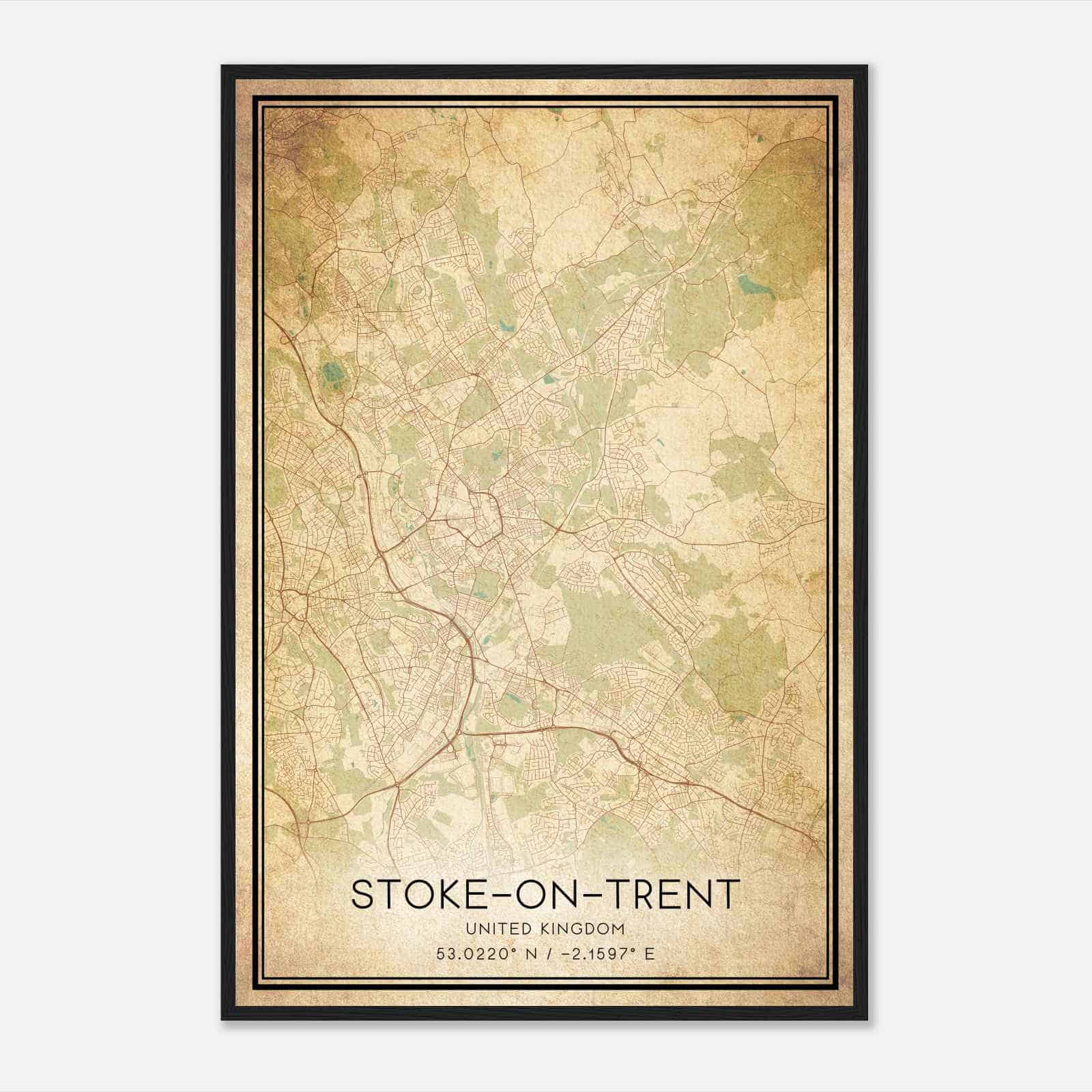 Vintage Stoke-on-Trent United Kingdom Map Poster, Stoke-on-Trent City Road Wall Art Print