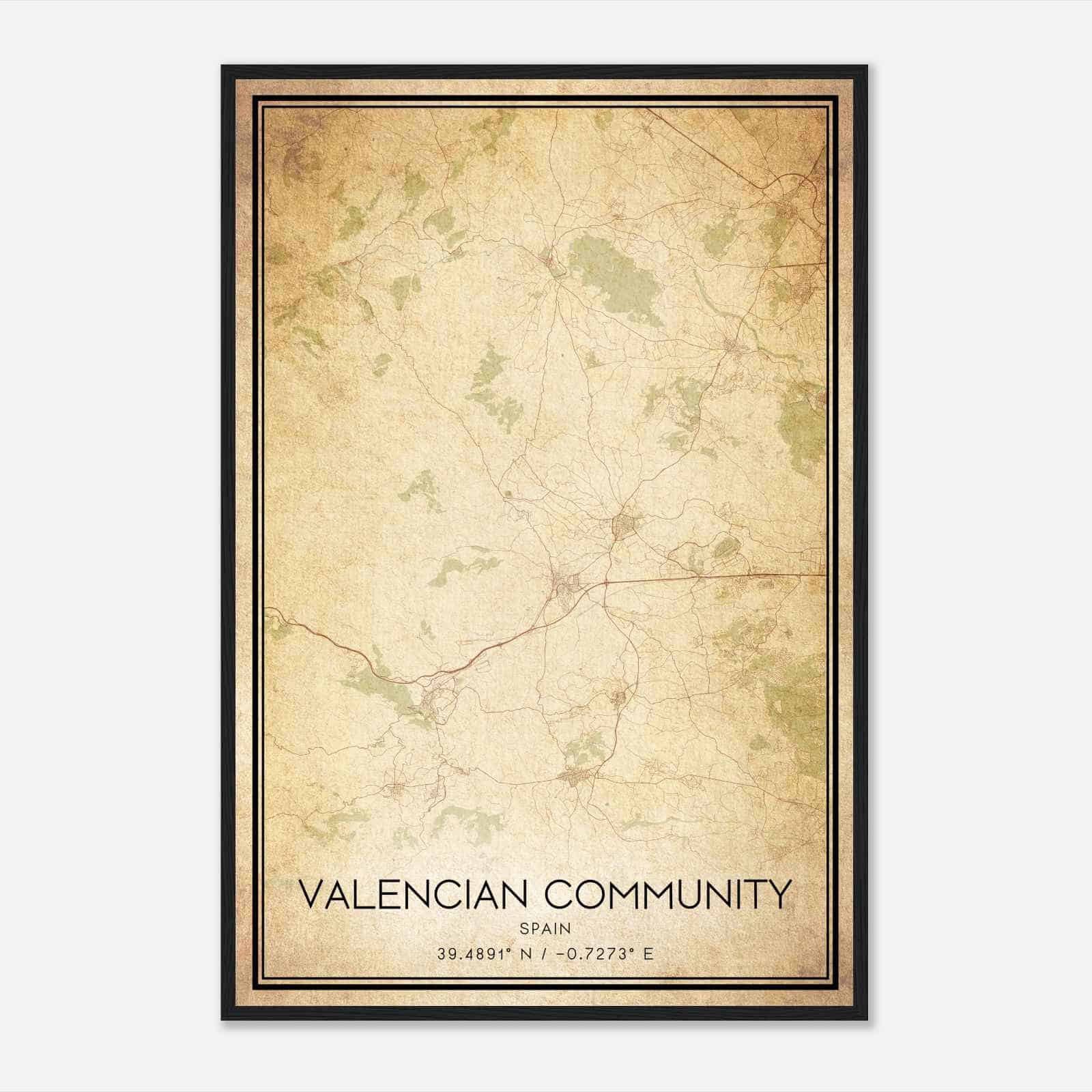 Vintage Chiva Spain Map Poster, Chiva City Road Wall Art Print