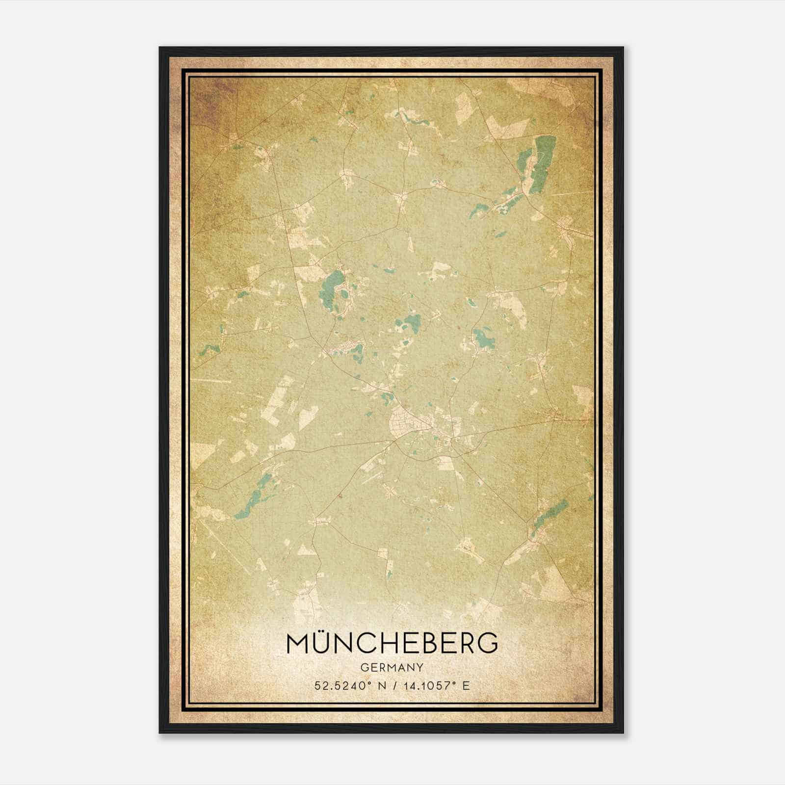 Vintage Muncheberg Germany Map Poster, Muncheberg City Road Wall Art Print