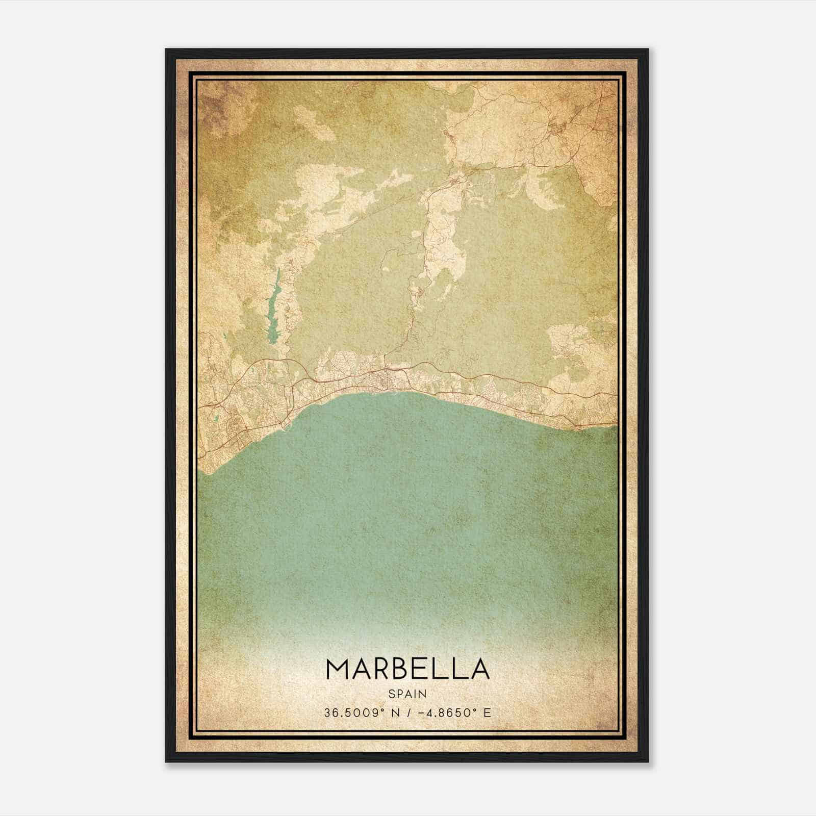 Vintage Marbella Spain Map Poster, Marbella City Road Wall Art Print
