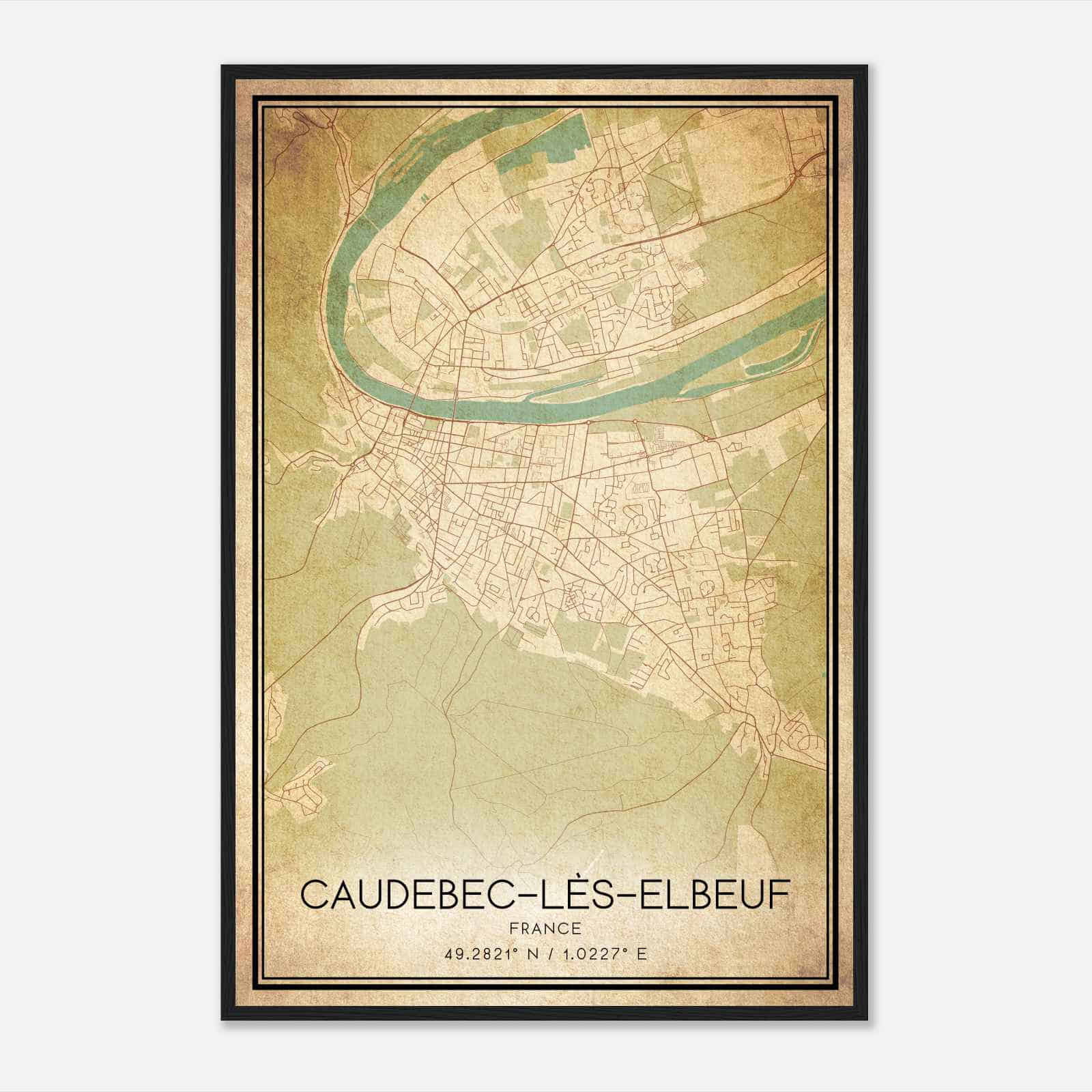 Vintage Caudebec-les-Elbeuf France Map Poster, Caudebec-les-Elbeuf City Road Wall Art Print