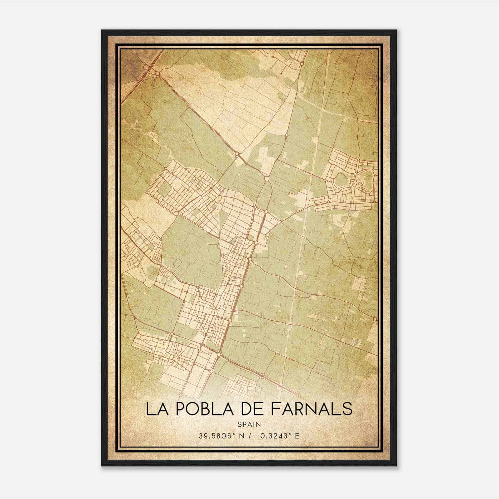 Vintage Puebla de Farnals Spain Map Poster, Puebla de Farnals City Road Wall Art Print