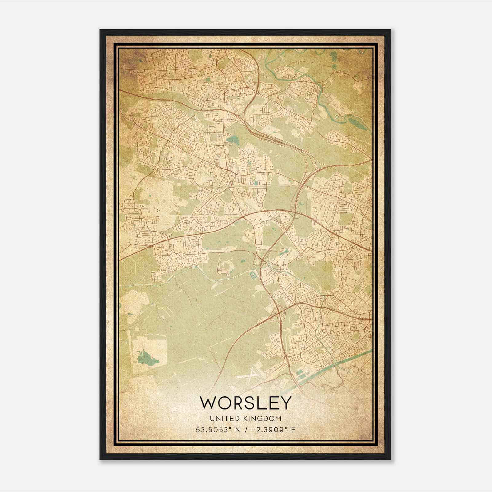 Vintage Worsley United Kingdom Map Poster, Worsley City Road Wall Art Print