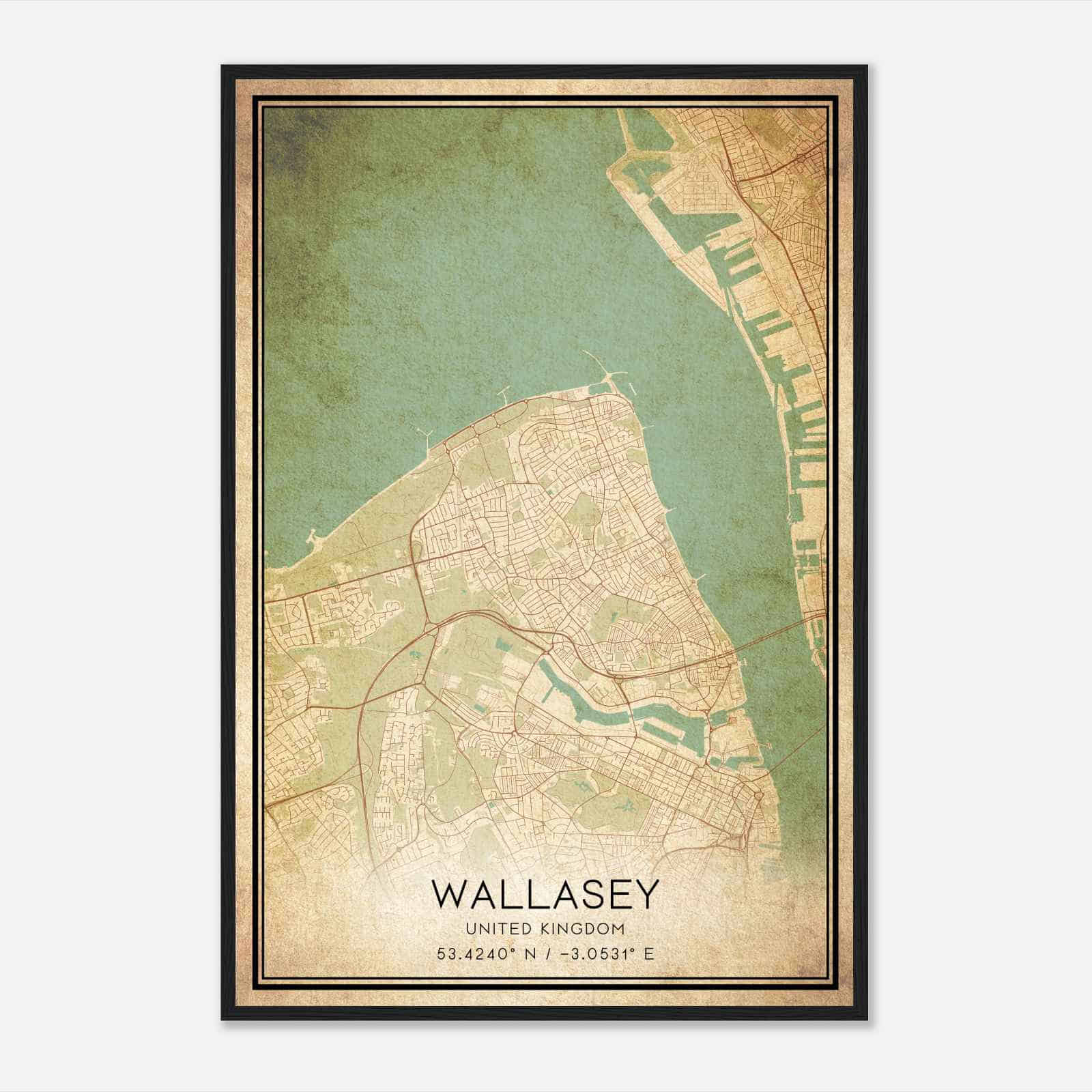 Vintage Wallasey United Kingdom Map Poster, Wallasey City Road Wall Art Print
