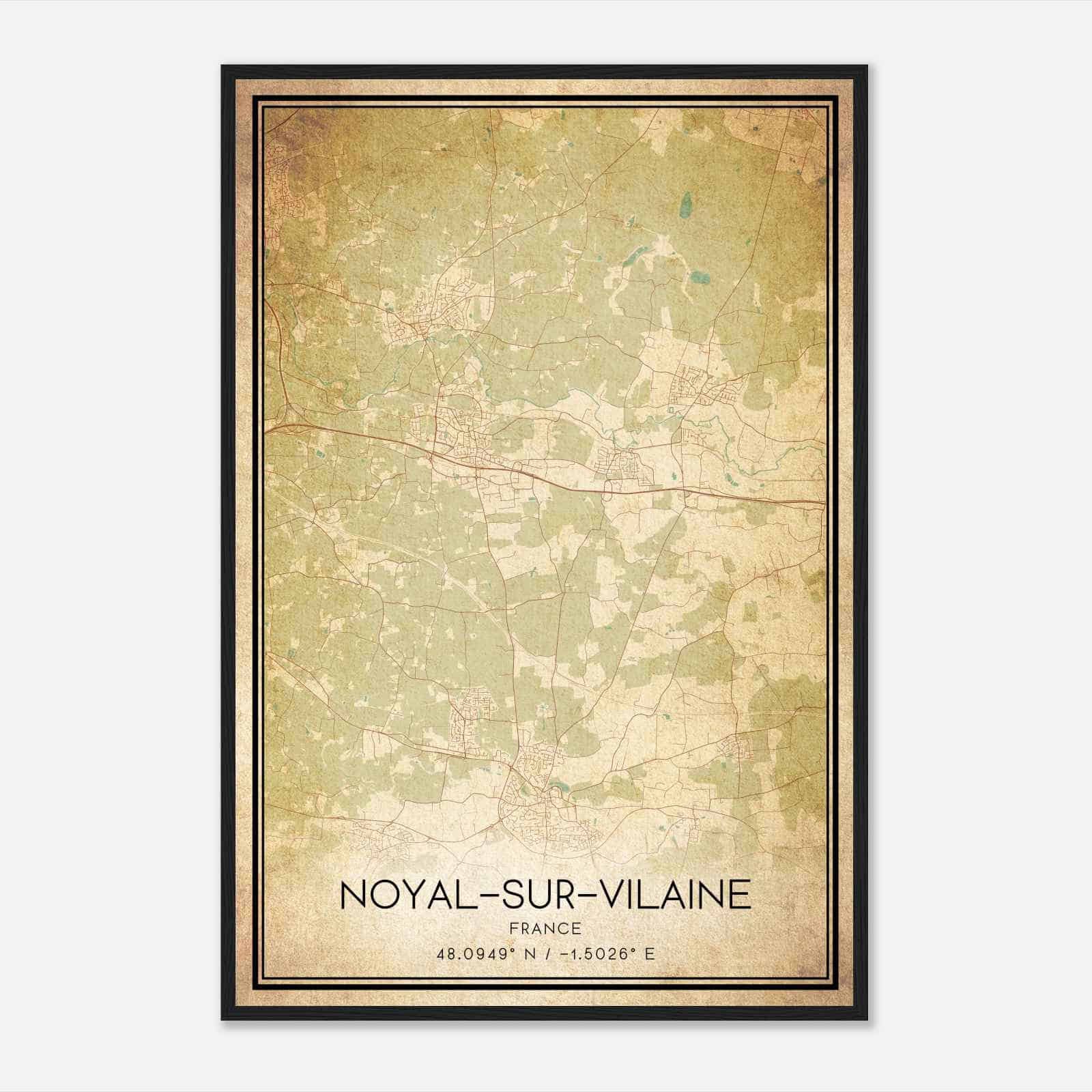 Vintage Noyal-sur-Vilaine France Map Poster, Noyal-sur-Vilaine City Road Wall Art Print