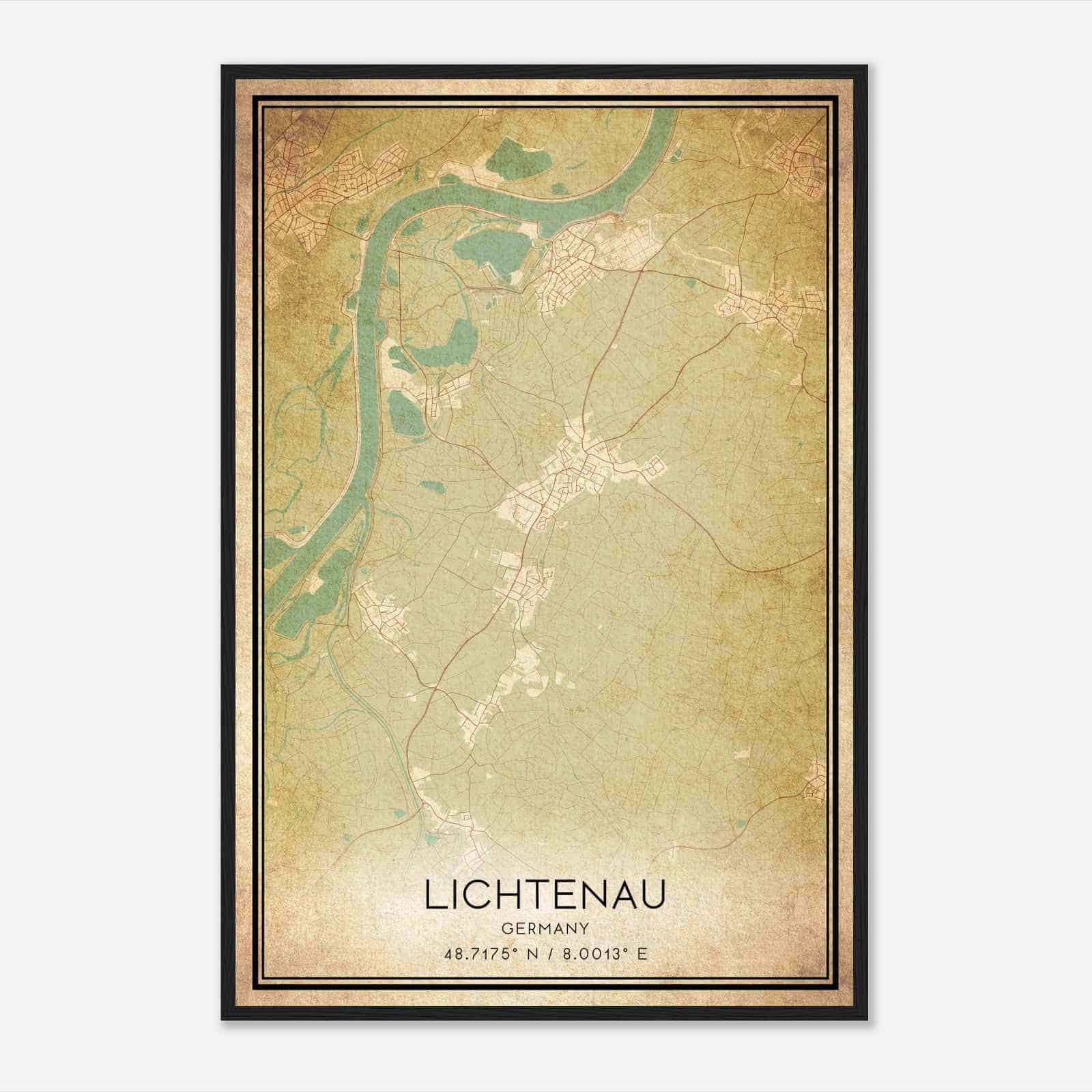 Vintage Lichtenau Germany Map Poster, Lichtenau City Road Wall Art Print
