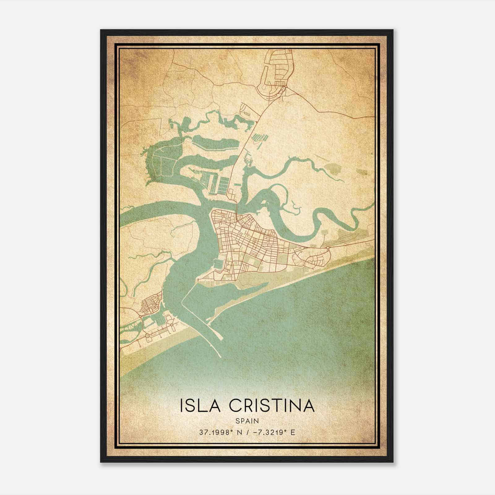 Vintage Isla-Cristina Spain Map Poster, Isla-Cristina City Road Wall Art Print