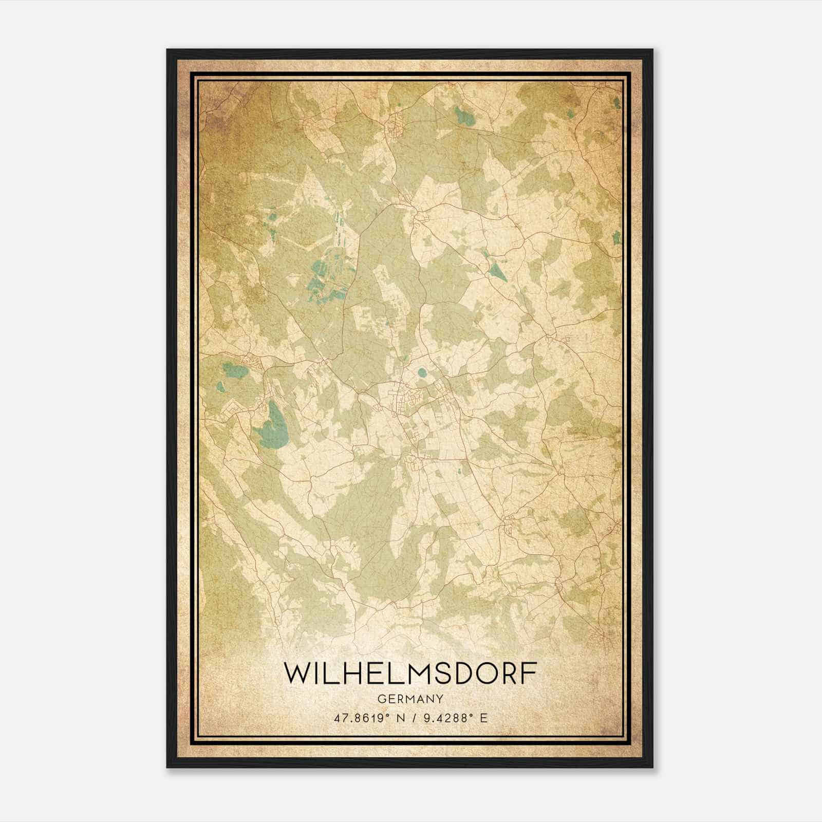Vintage Wilhelmsdorf Germany Map Poster, Wilhelmsdorf City Road Wall Art Print