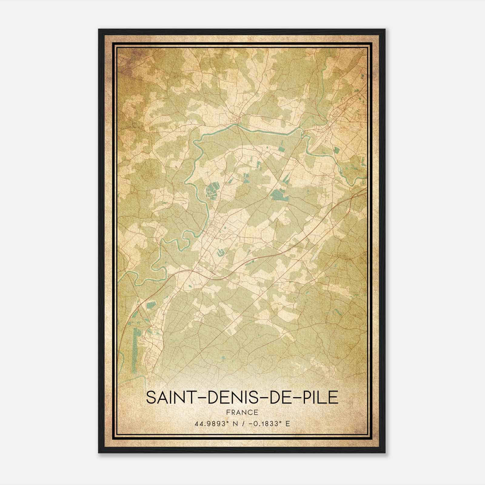 Vintage Saint-Denis-de-Pile France Map Poster, Saint-Denis-de-Pile City Road Wall Art Print