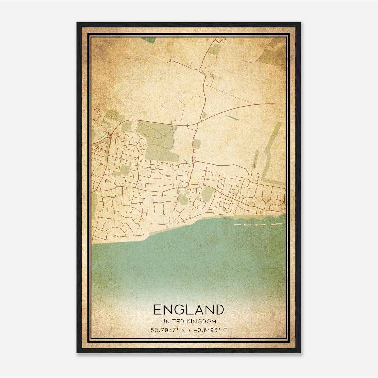 Vintage Middleton-on-Sea United Kingdom Map Poster, Middleton-on-Sea City Road Wall Art Print