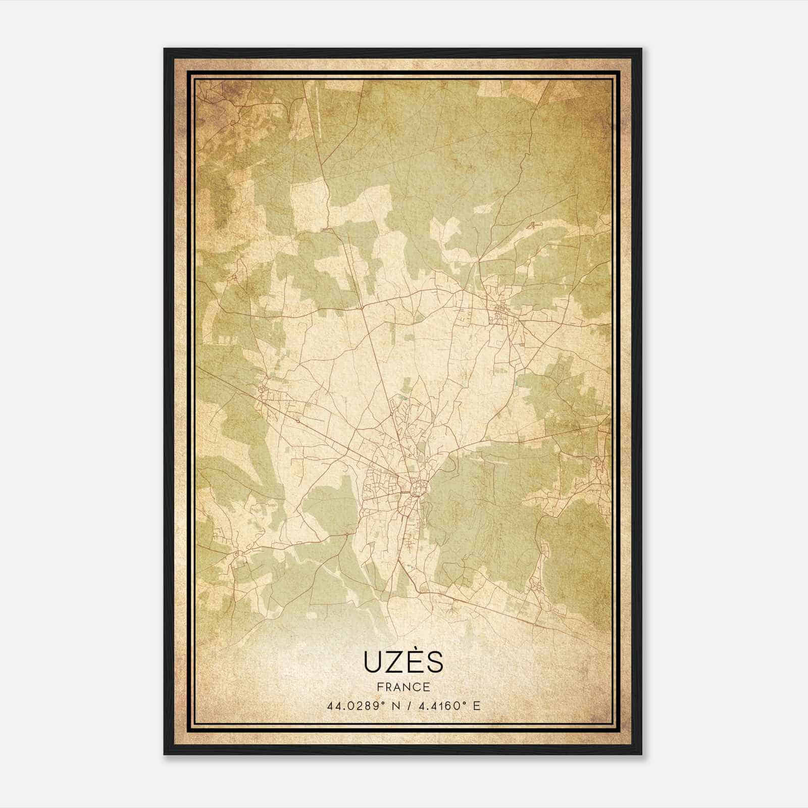 Vintage Uzes France Map Poster, Uzes City Road Wall Art Print