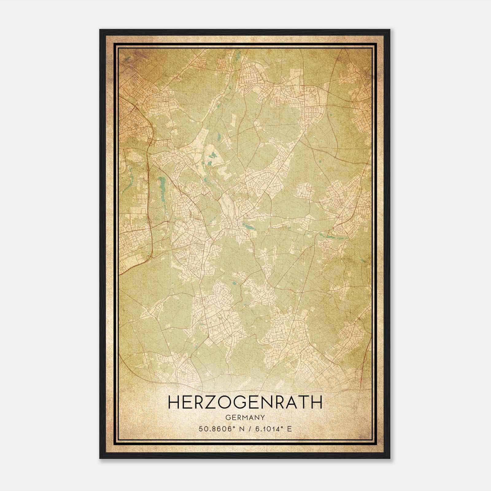 Vintage Herzogenrath Germany Map Poster, Herzogenrath City Road Wall Art Print