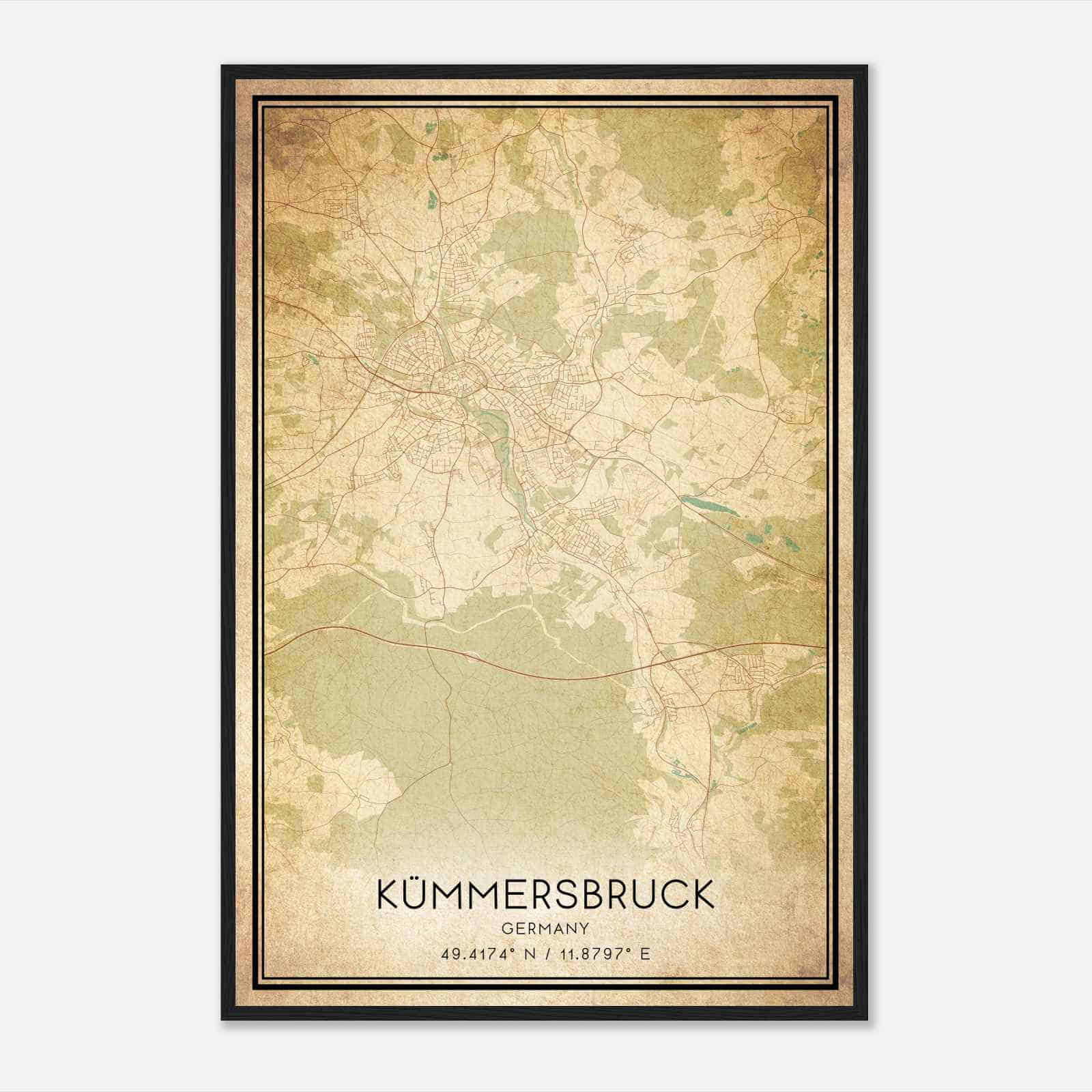 Vintage Kummersbruck Germany Map Poster, Kummersbruck City Road Wall Art Print