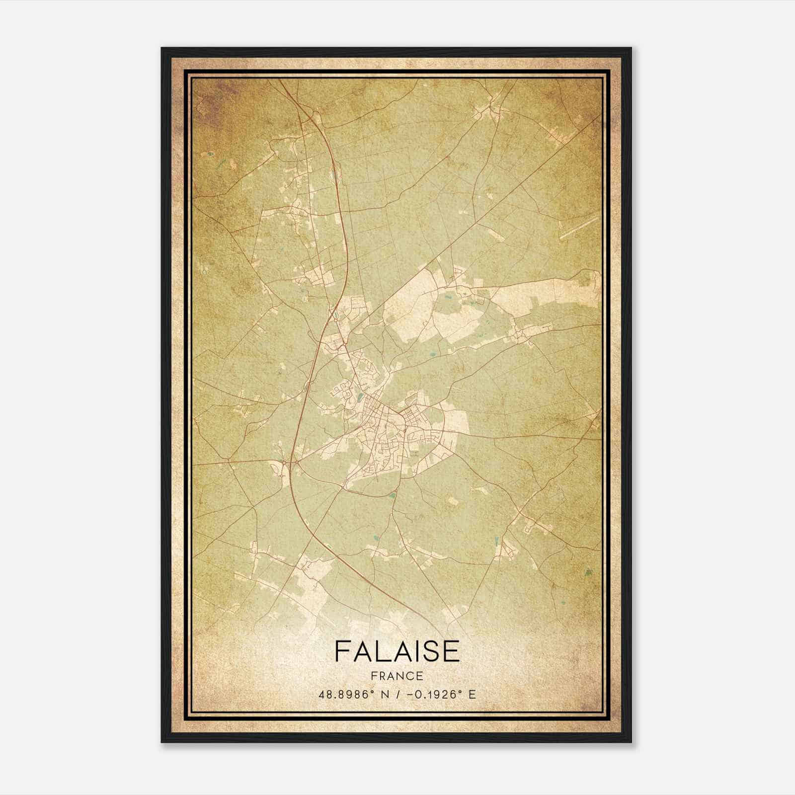 Vintage Falaise France Map Poster, Falaise City Road Wall Art Print