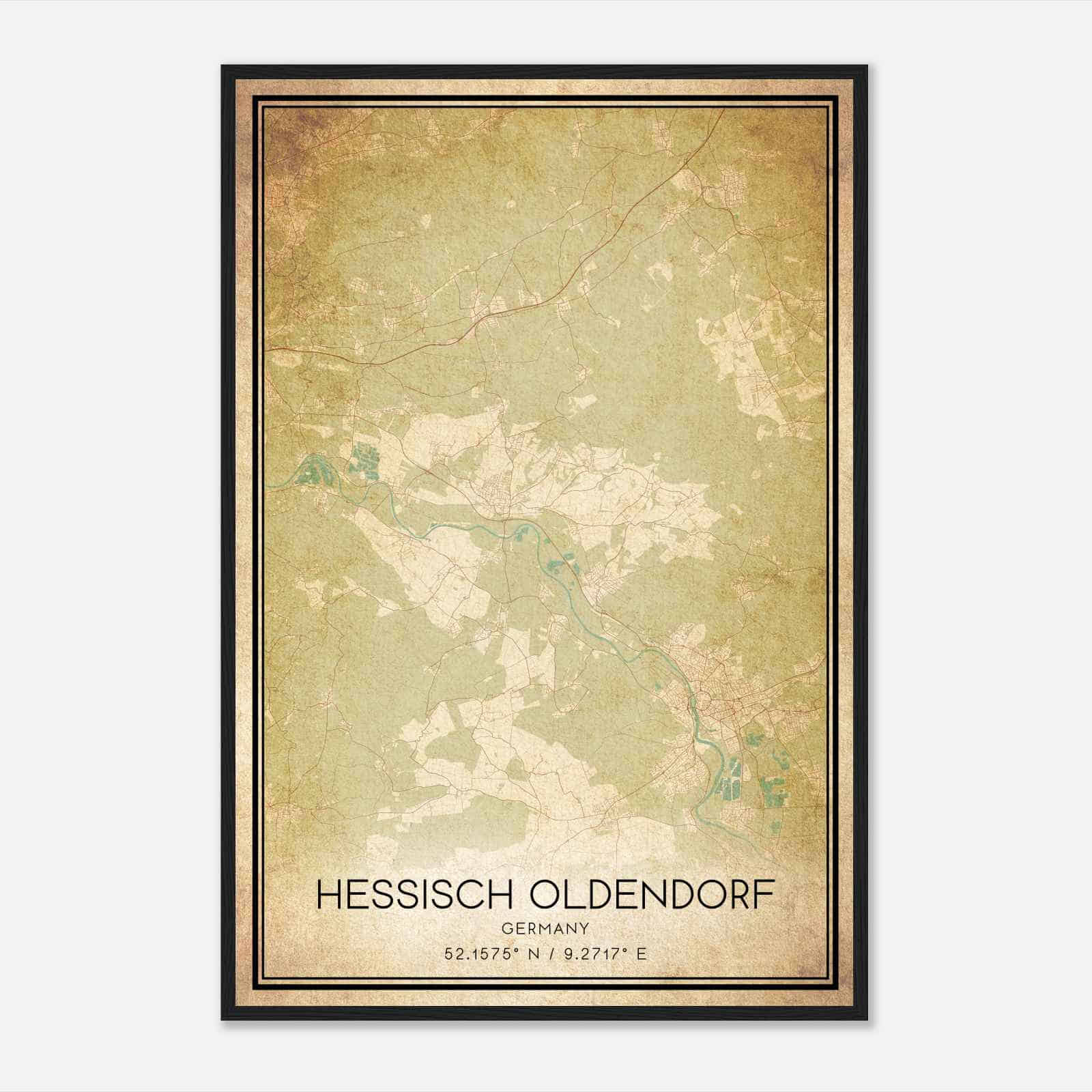 Vintage Hessisch Oldendorf Germany Map Poster, Hessisch Oldendorf City Road Wall Art Print