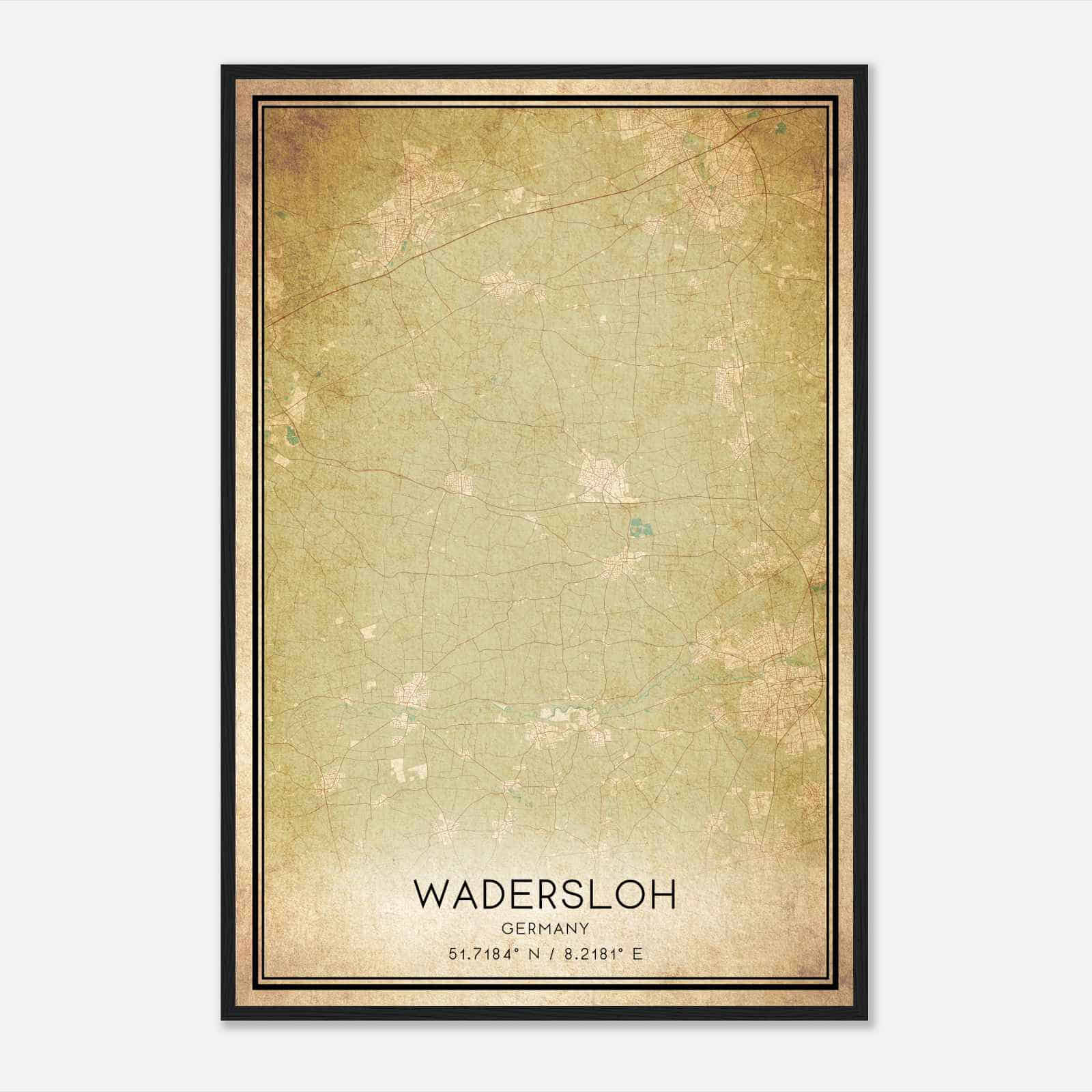 Vintage Wadersloh Germany Map Poster, Wadersloh City Road Wall Art Print