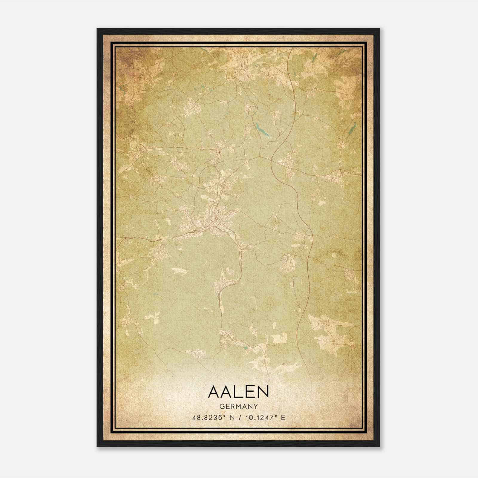 Vintage Aalen Germany Map Poster, Aalen City Road Wall Art Print