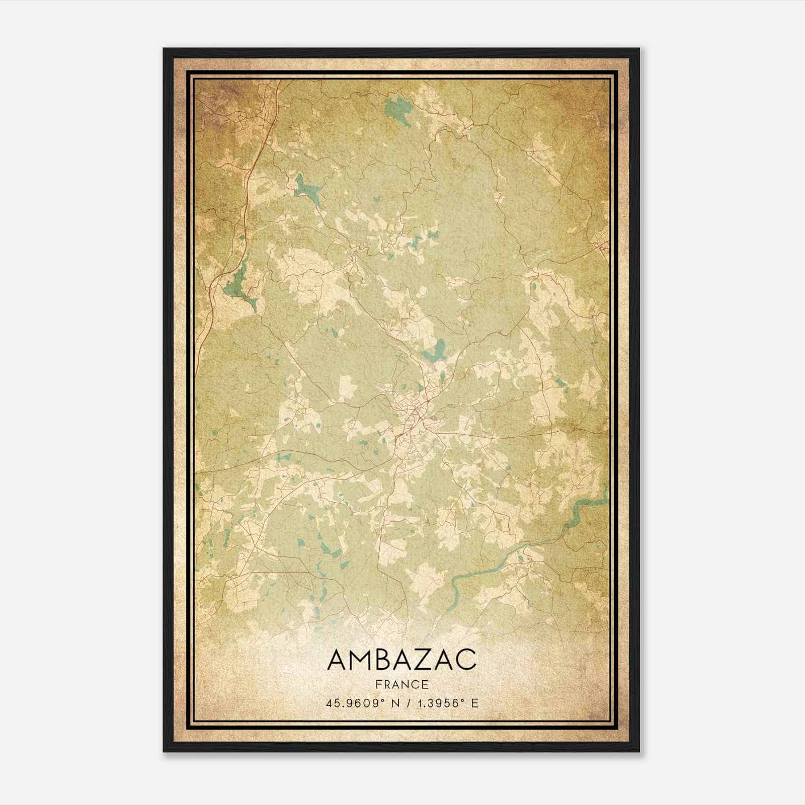 Vintage Ambazac France Map Poster, Ambazac City Road Wall Art Print