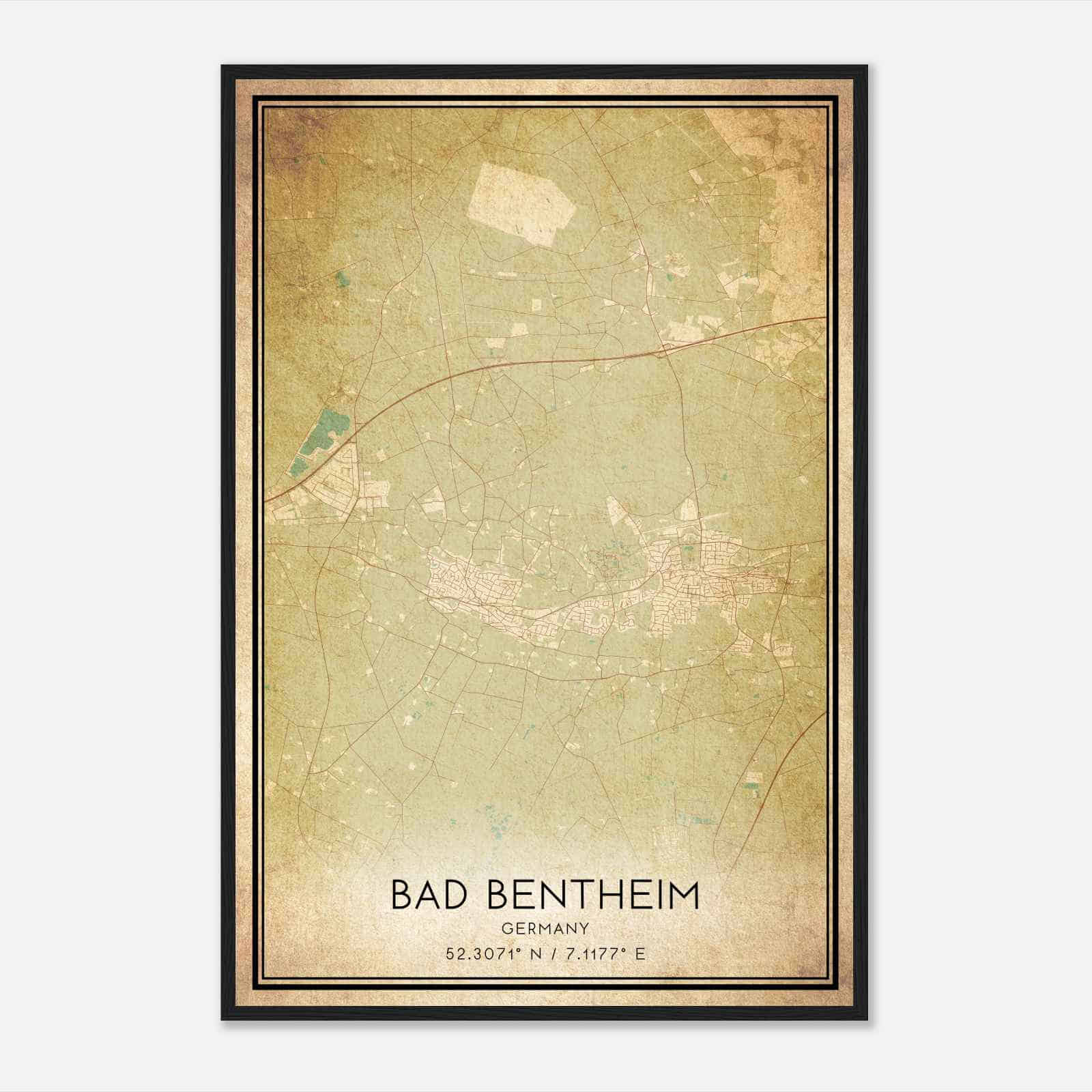 Vintage Bad Bentheim Germany Map Poster, Bad Bentheim City Road Wall Art Print