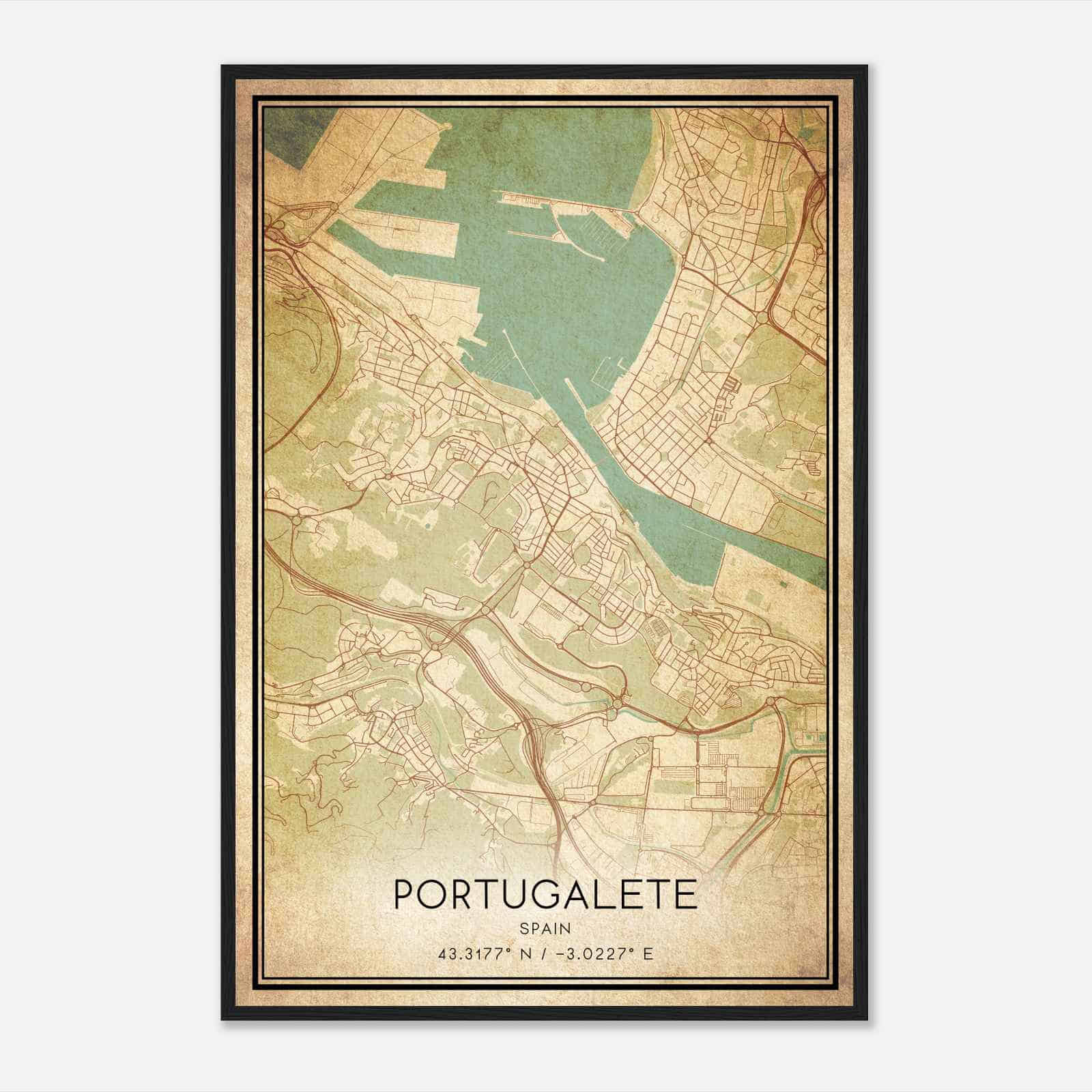 Vintage Portugalete Spain Map Poster, Portugalete City Road Wall Art Print