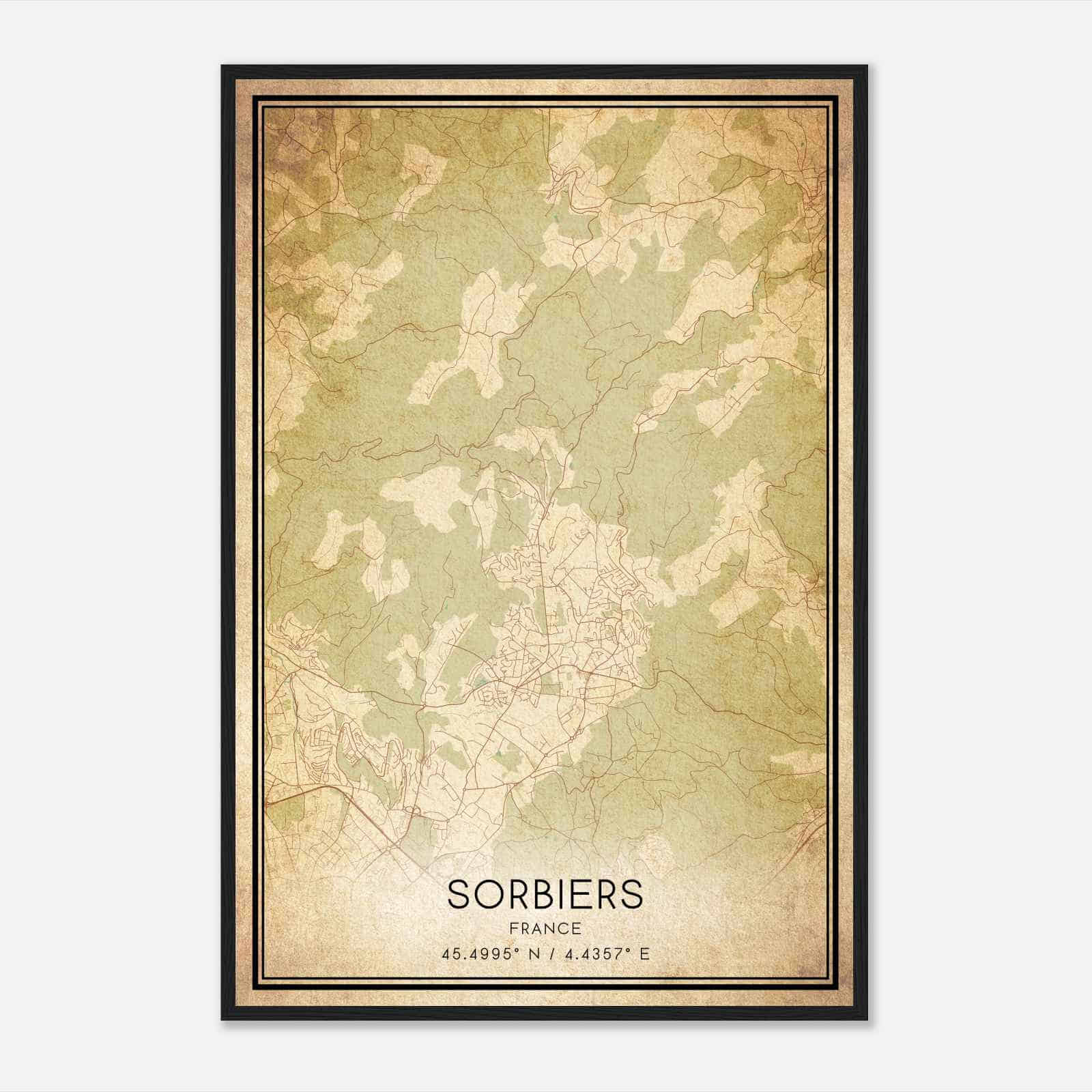 Vintage Sorbiers France Map Poster, Sorbiers City Road Wall Art Print