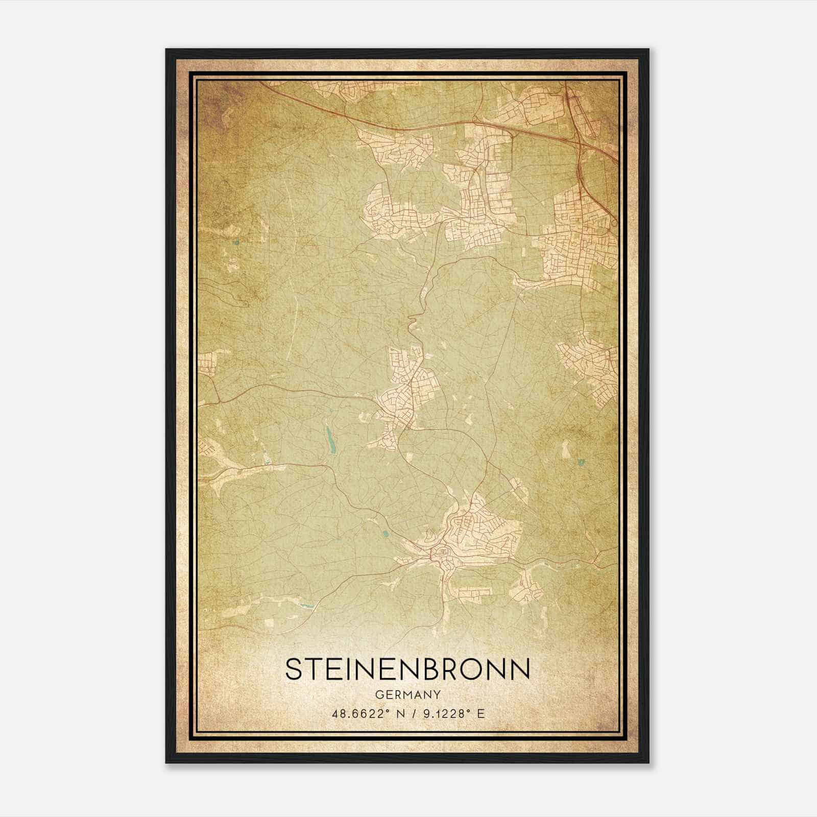 Vintage Steinenbronn Germany Map Poster, Steinenbronn City Road Wall Art Print