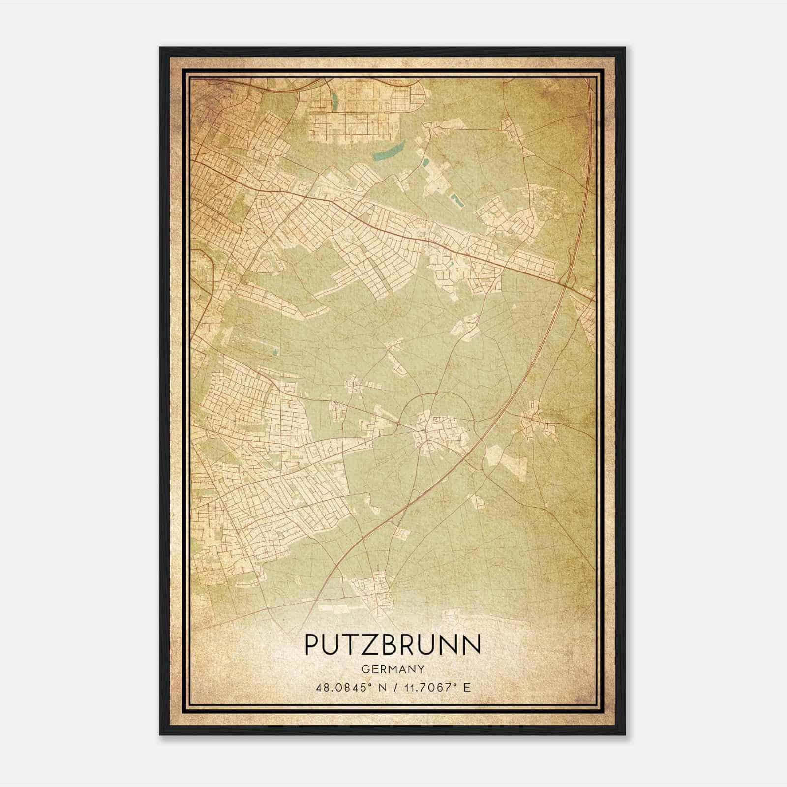 Vintage Putzbrunn Germany Map Poster, Putzbrunn City Road Wall Art Print