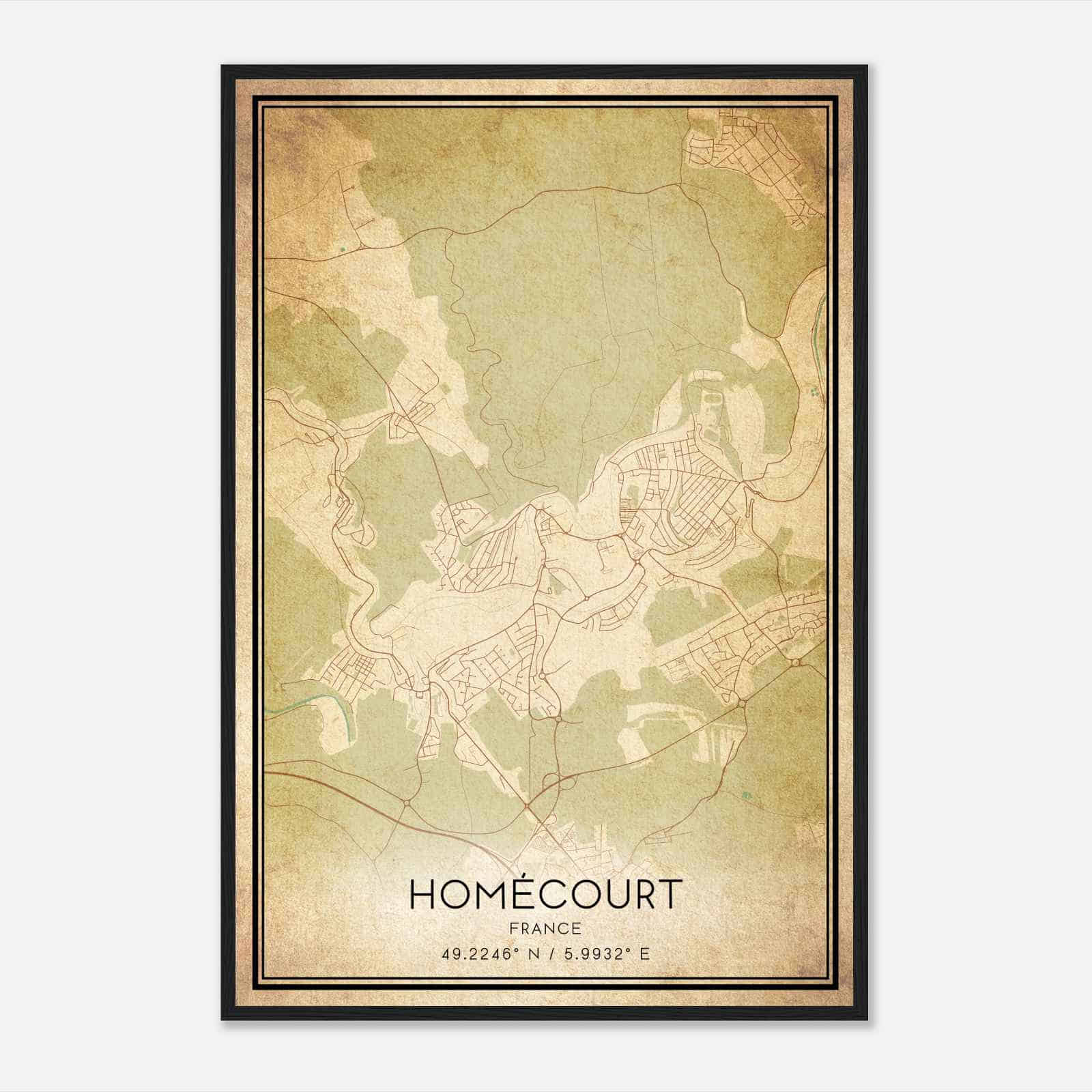 Vintage Homecourt France Map Poster, Homecourt City Road Wall Art Print