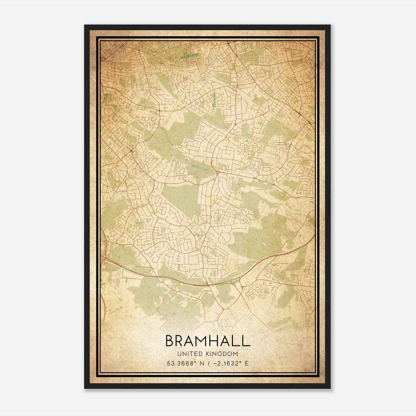 Vintage Bramhall United Kingdom Map Poster, Bramhall City Road Wall Art Print
