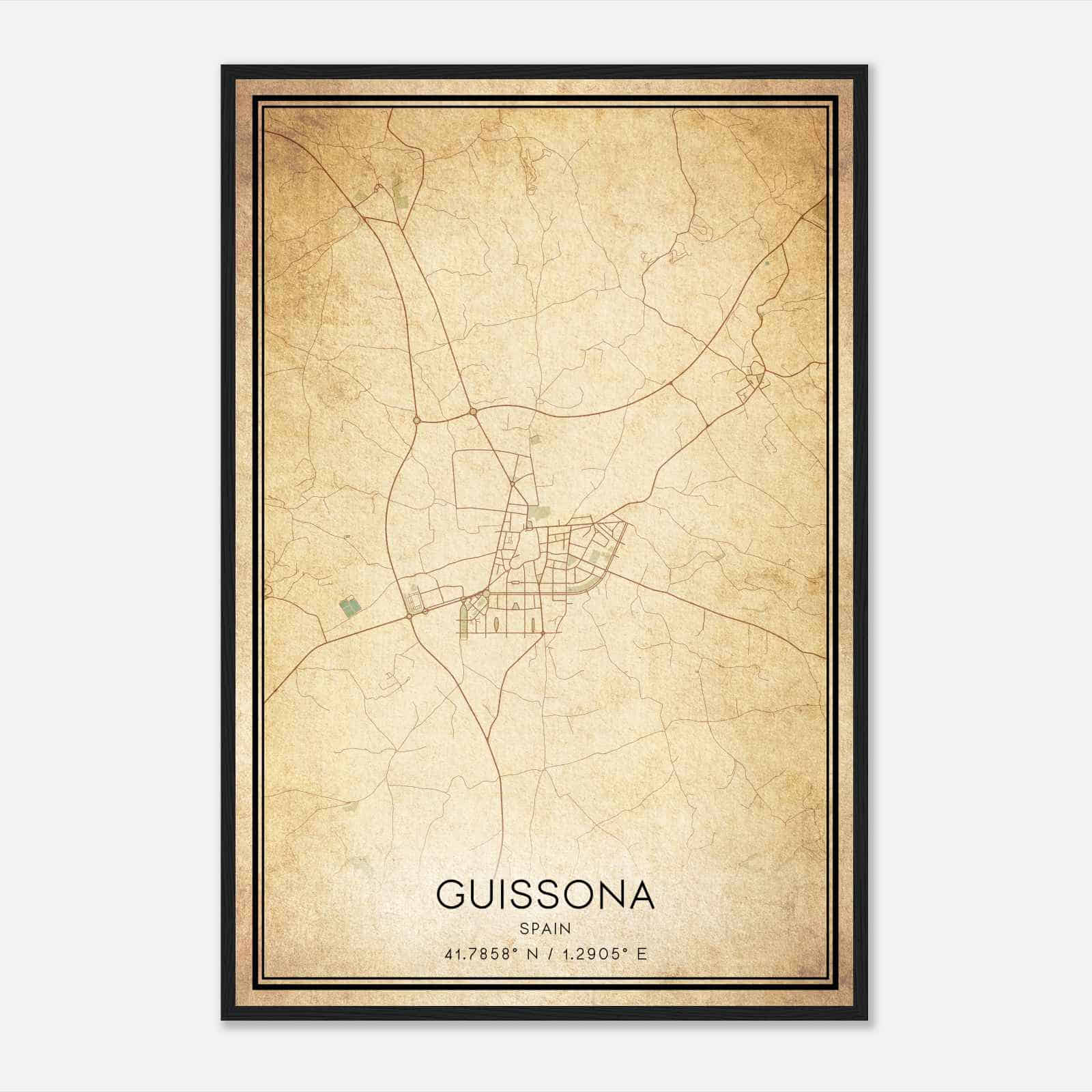 Vintage Guisona Spain Map Poster, Guisona City Road Wall Art Print