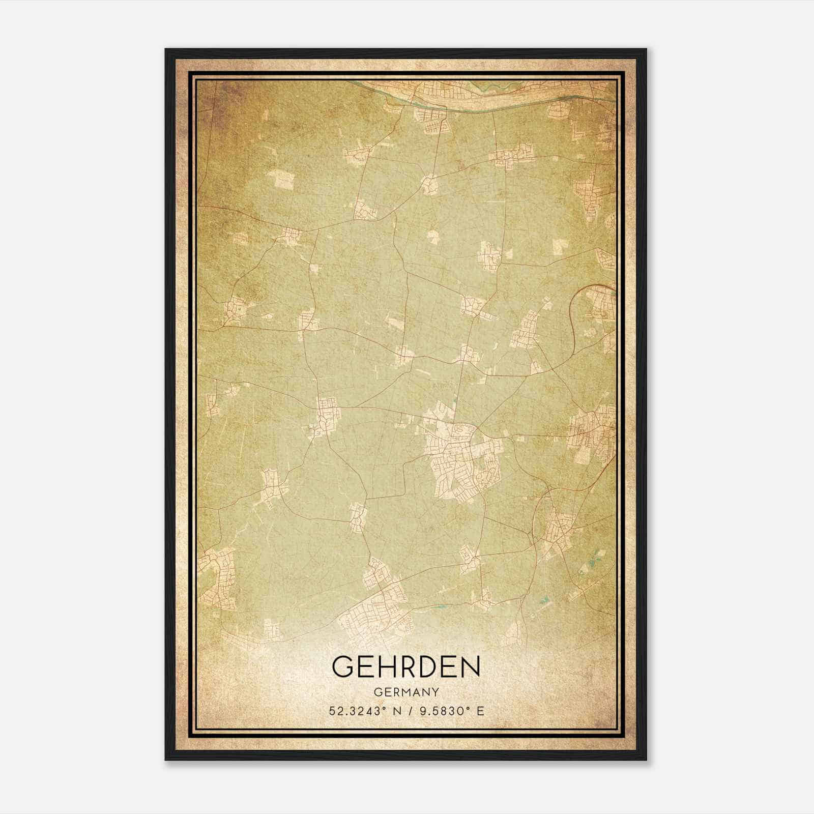 Vintage Gehrden Germany Map Poster, Gehrden City Road Wall Art Print