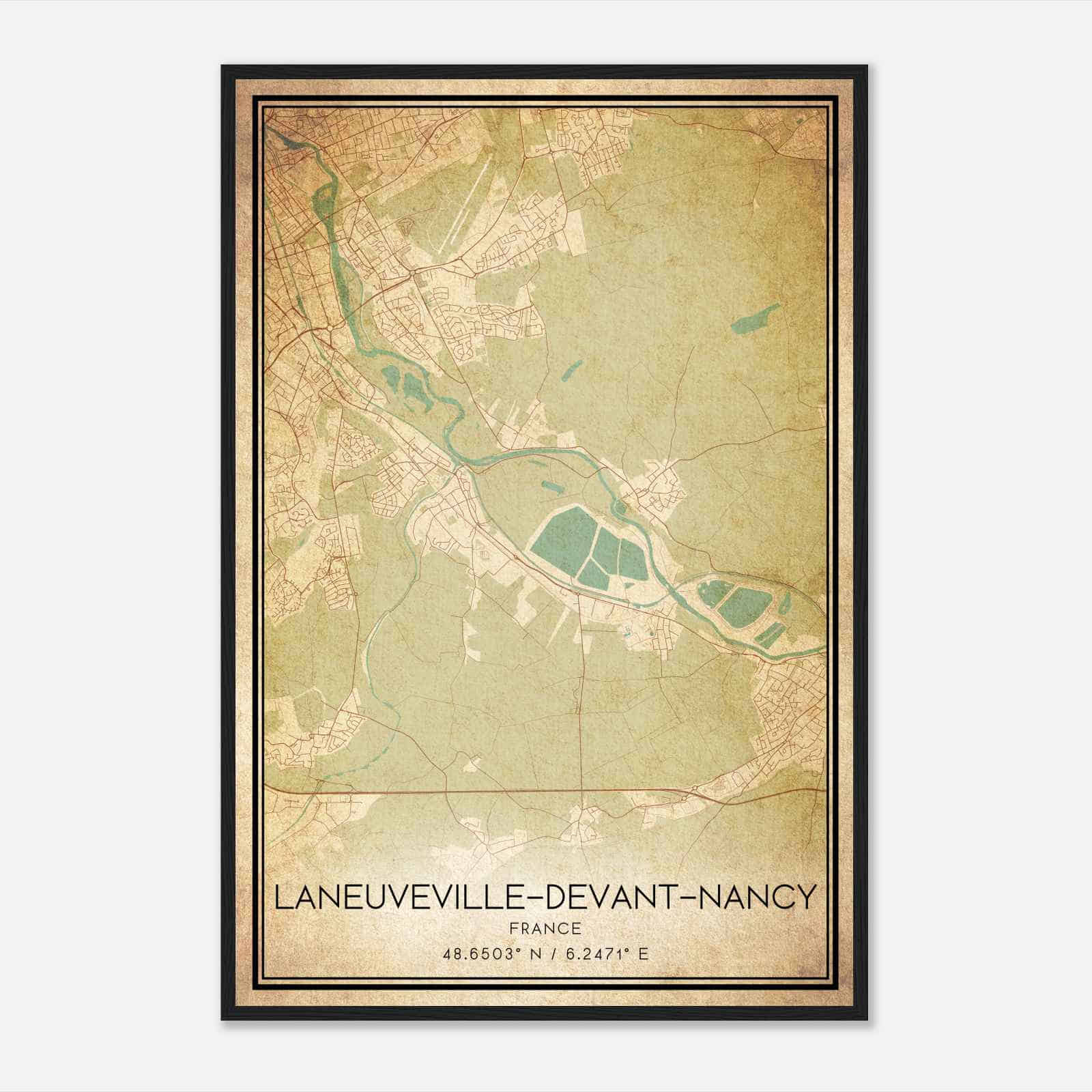 Vintage Laneuveville-devant-Nancy France Map Poster, Laneuveville-devant-Nancy City Road Wall Art Print