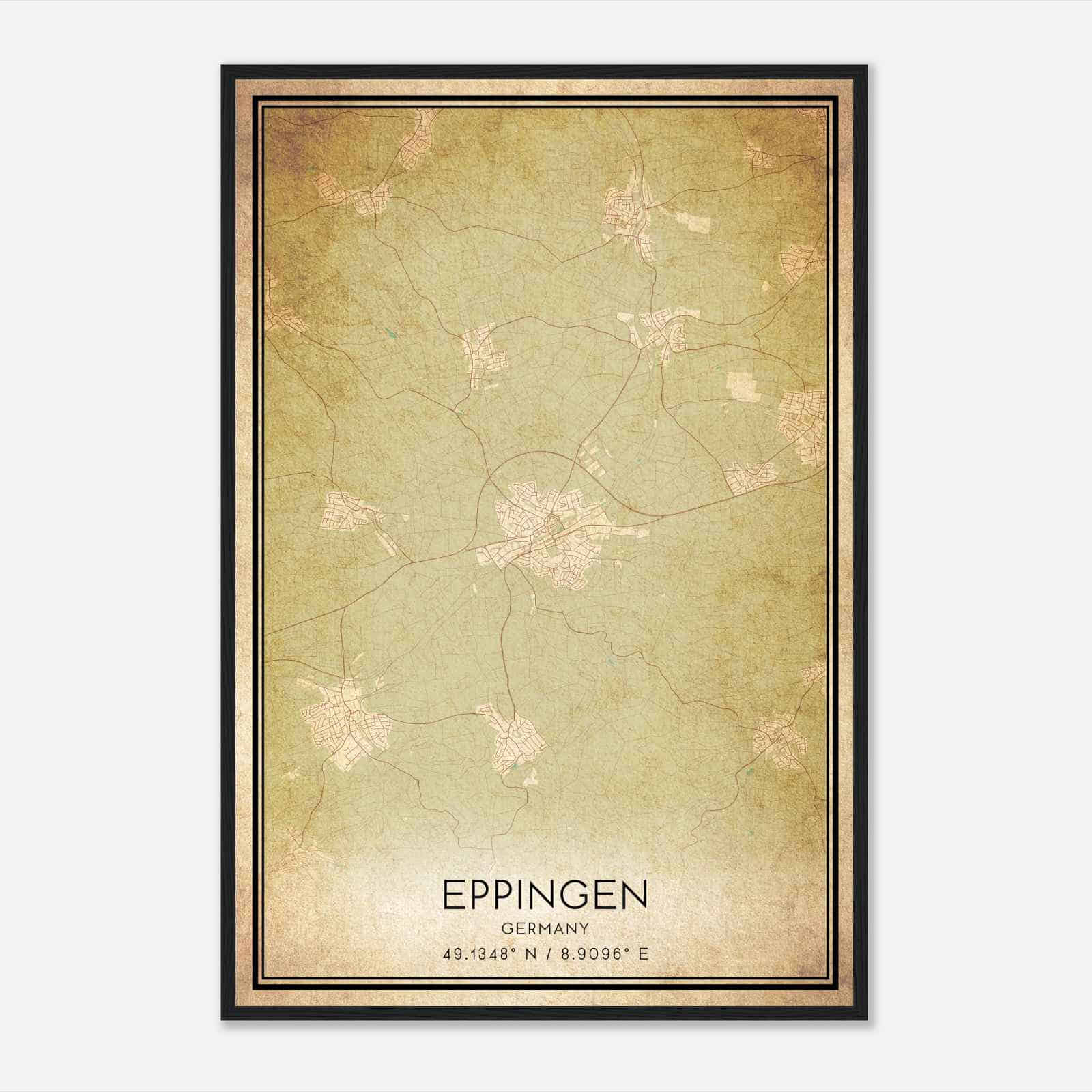 Vintage Eppingen Germany Map Poster, Eppingen City Road Wall Art Print