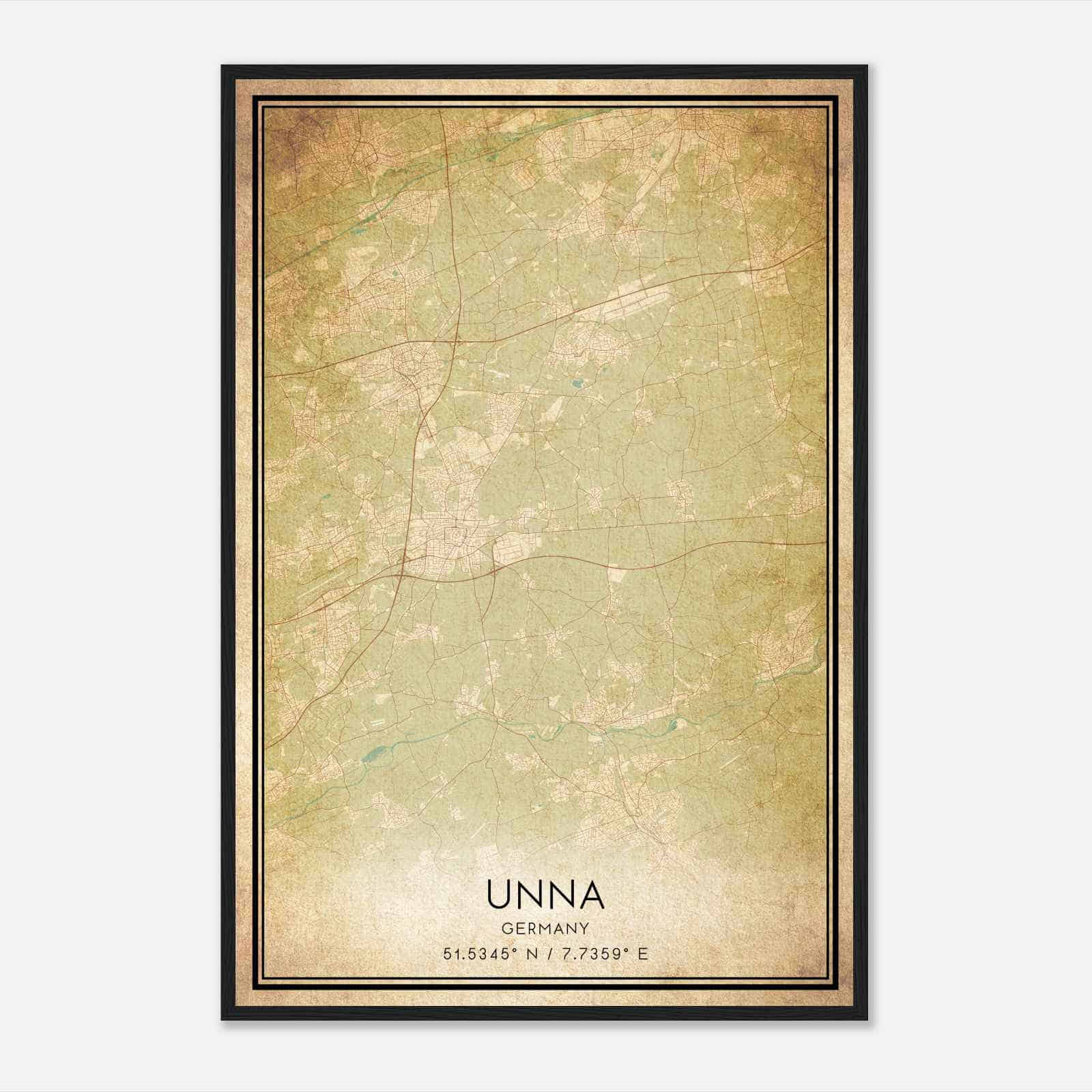Vintage Unna Germany Map Poster, Unna City Road Wall Art Print