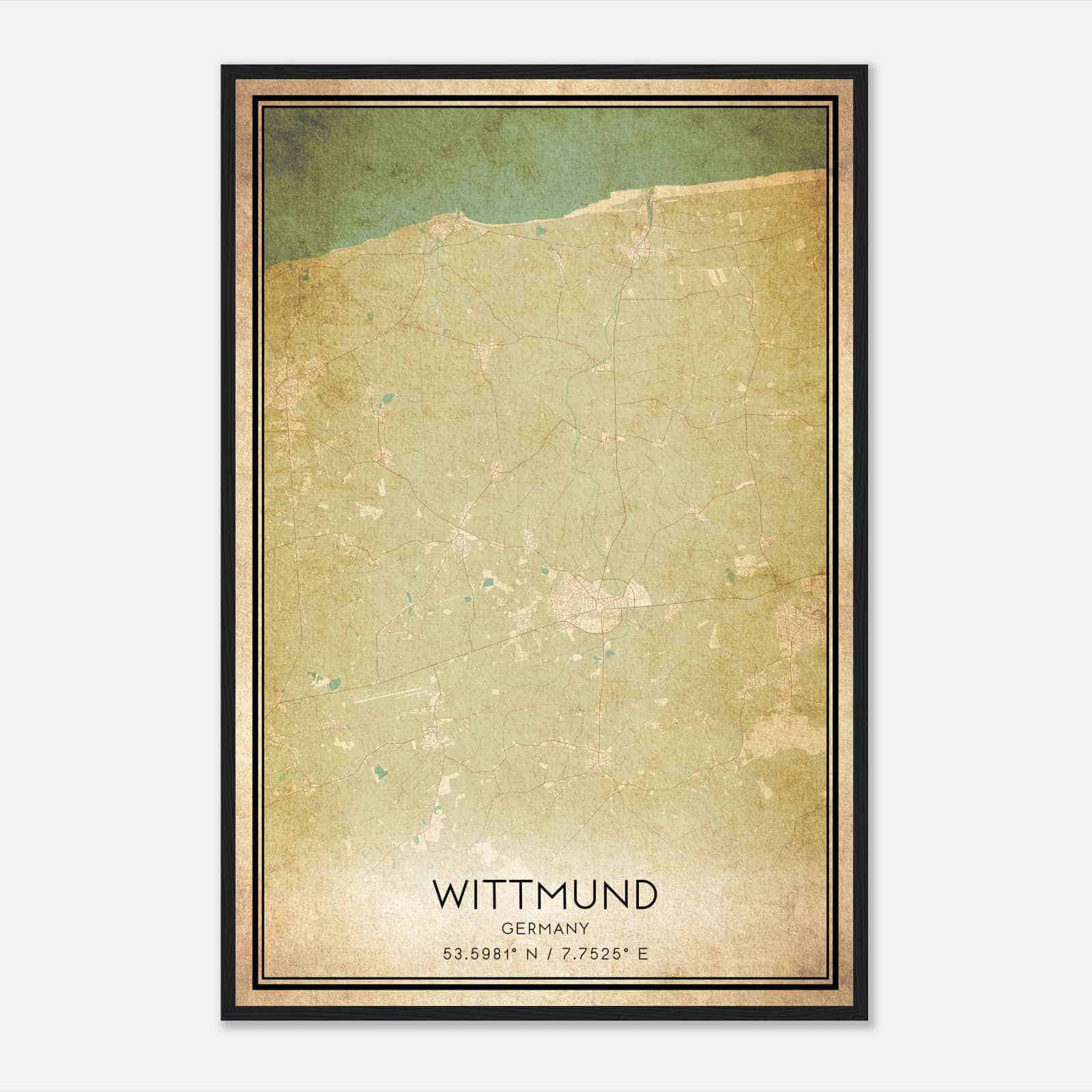 Vintage Wittmund Germany Map Poster, Wittmund City Road Wall Art Print