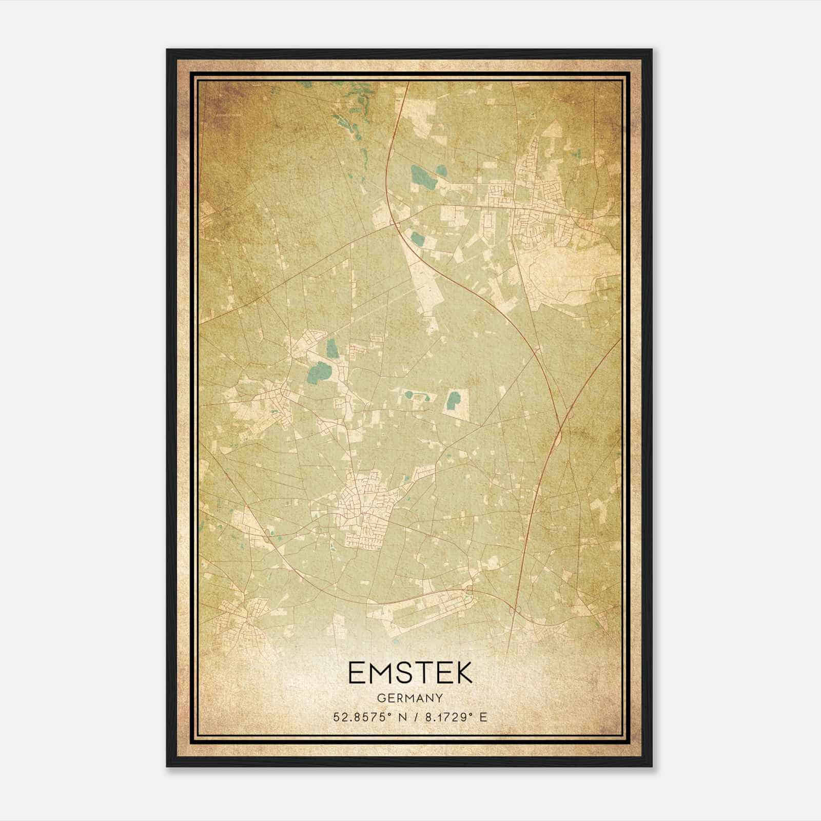 Vintage Emstek Germany Map Poster, Emstek City Road Wall Art Print