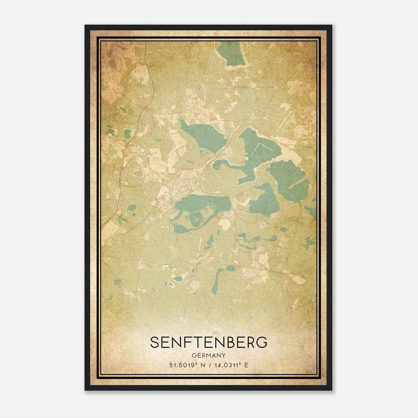 Vintage Senftenberg Germany Map Poster, Senftenberg City Road Wall Art Print