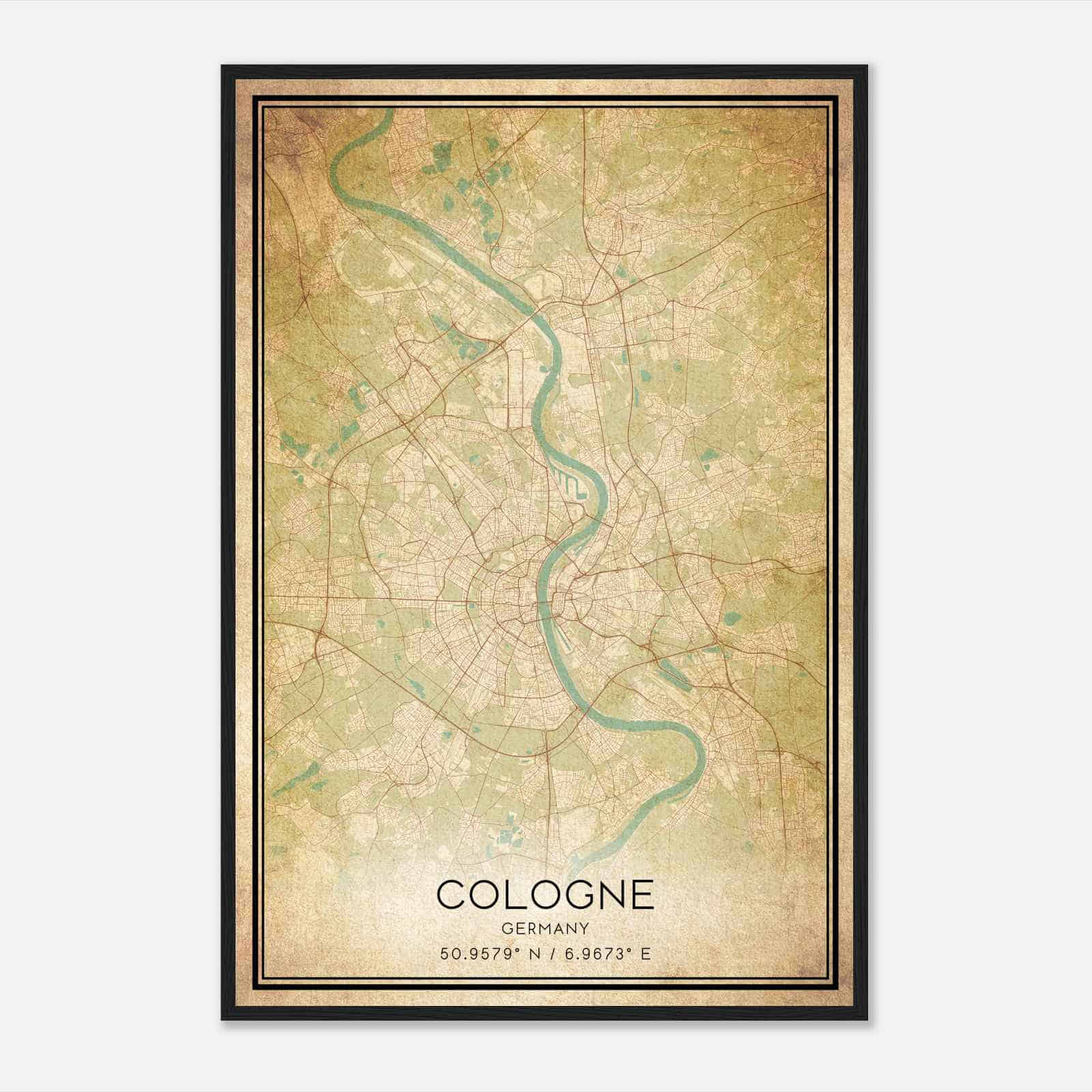 Vintage Cologne Germany Map Poster, Cologne City Road Wall Art Print