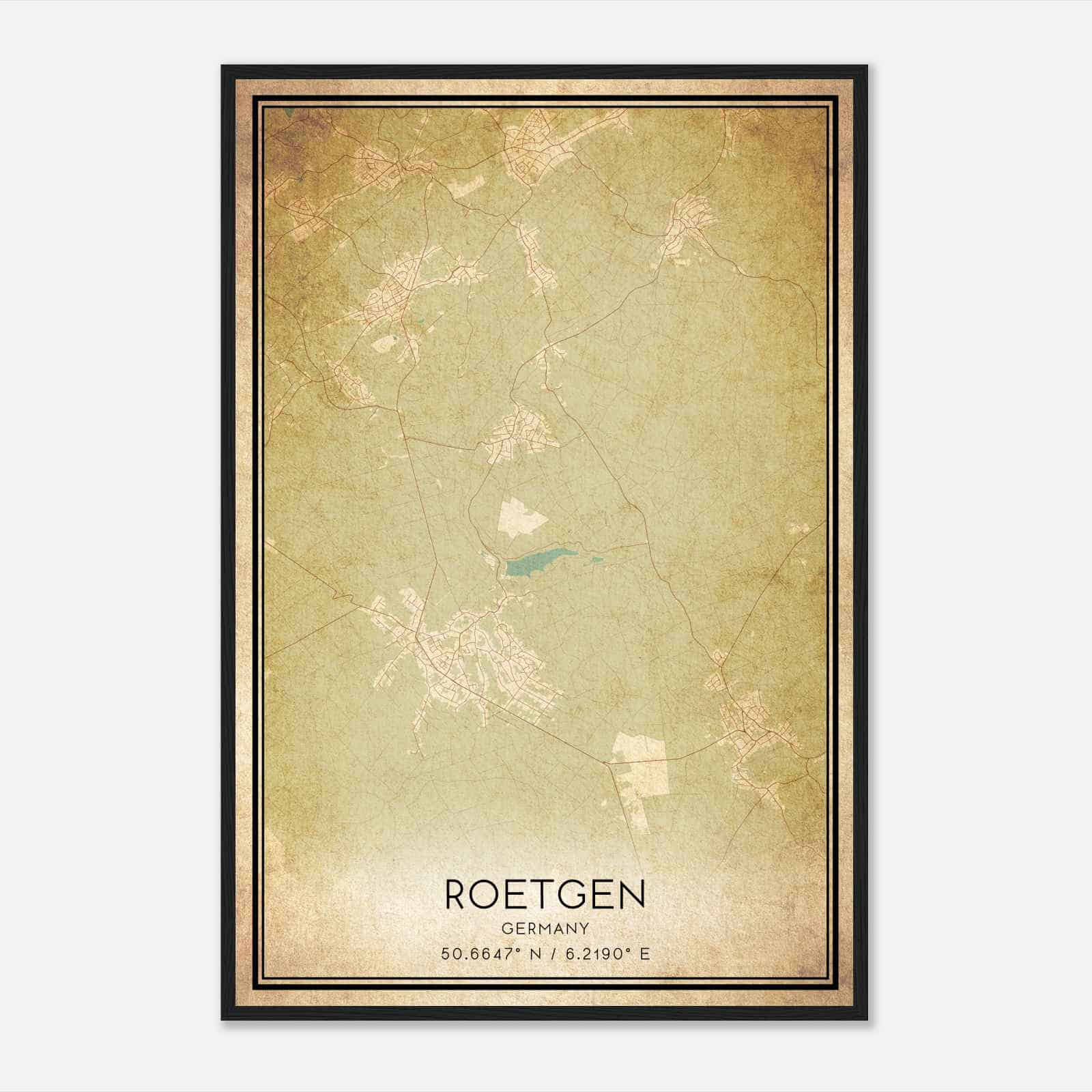 Vintage Roetgen Germany Map Poster, Roetgen City Road Wall Art Print