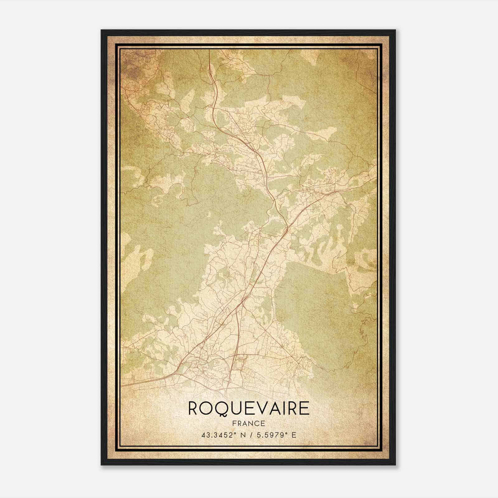 Vintage Roquevaire France Map Poster, Roquevaire City Road Wall Art Print