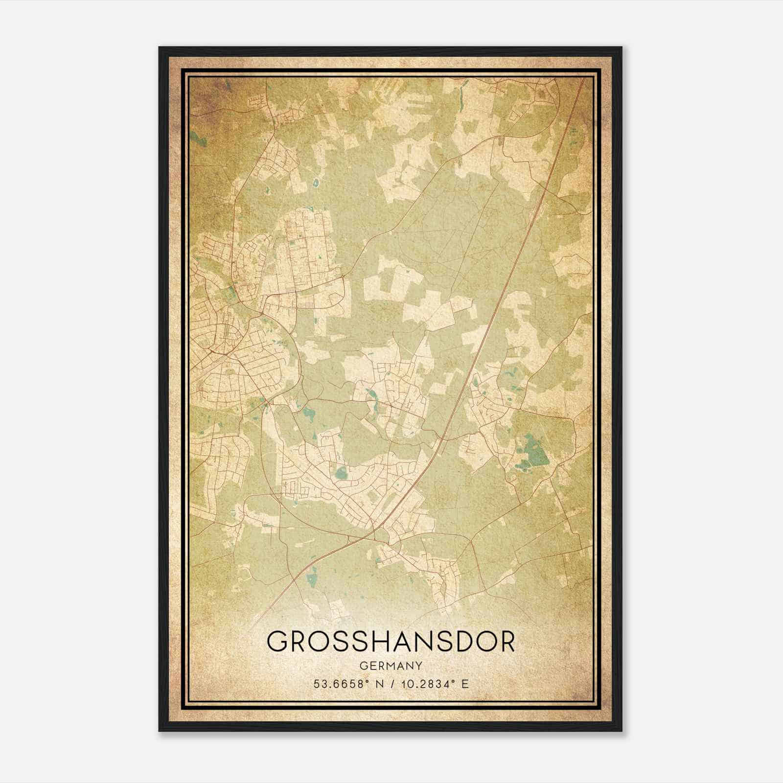 Vintage Grosshansdorf Germany Map Poster, Grosshansdorf City Road Wall Art Print